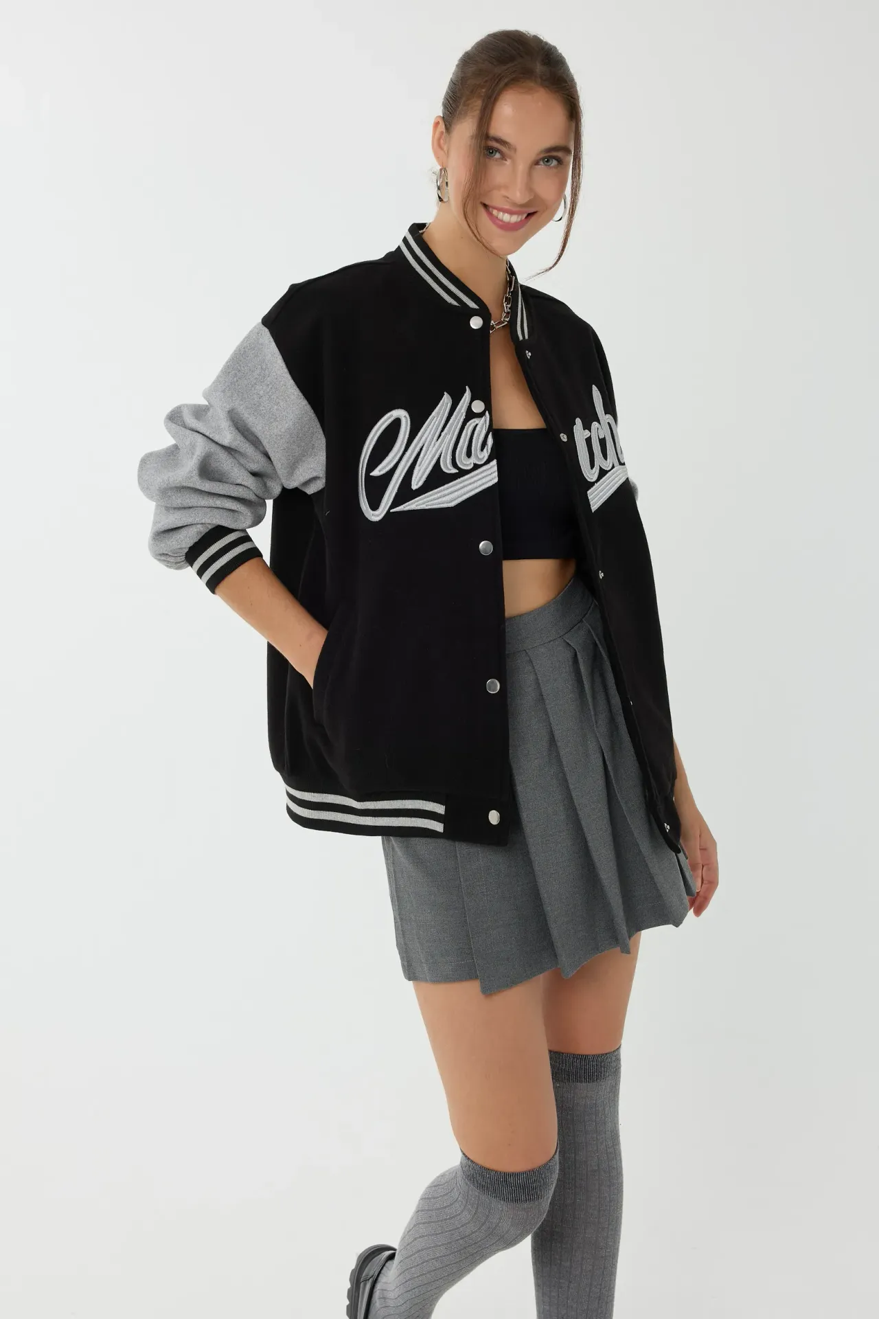 Oversized Slogan College Jacket