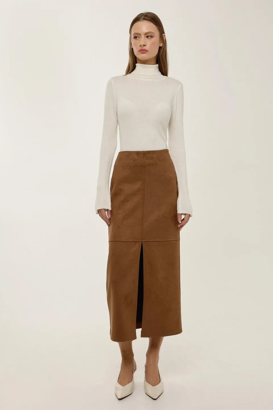 Midi Suede Skirt with Slit