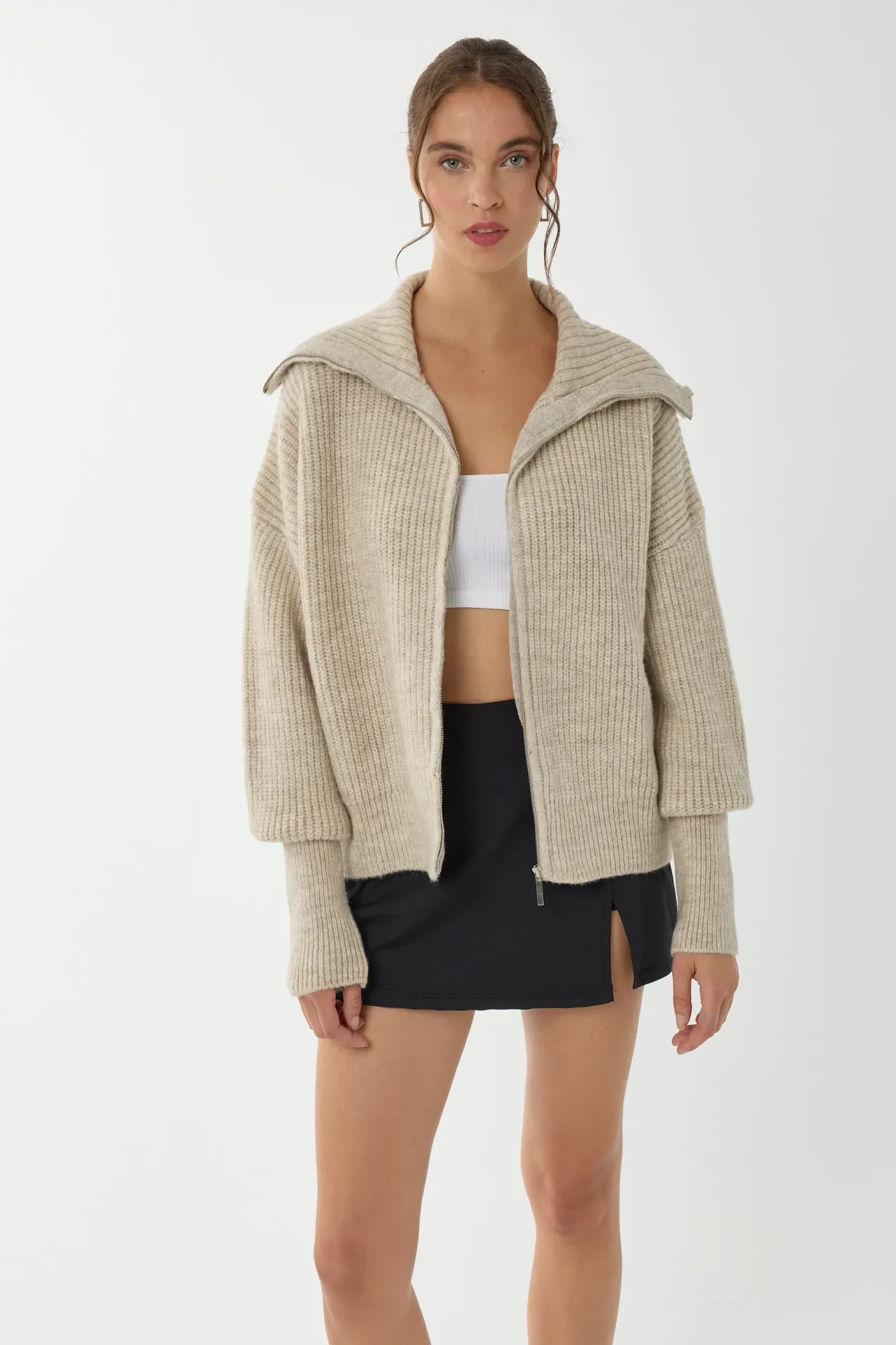 Regular Fit Zippered Cardigan