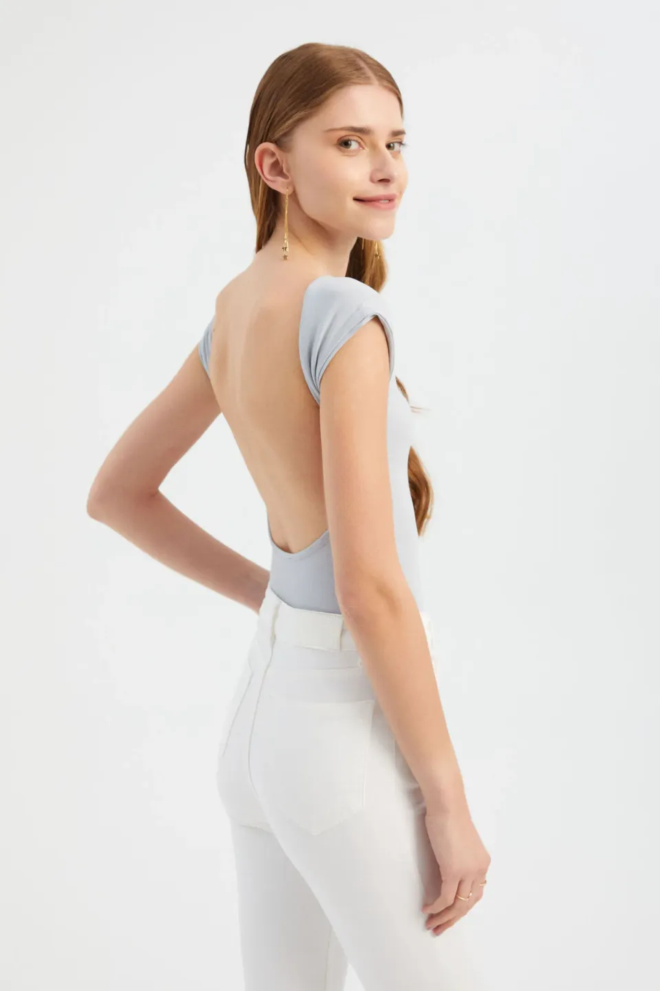 Round Neck Bodycon Top with a Back Cut Out