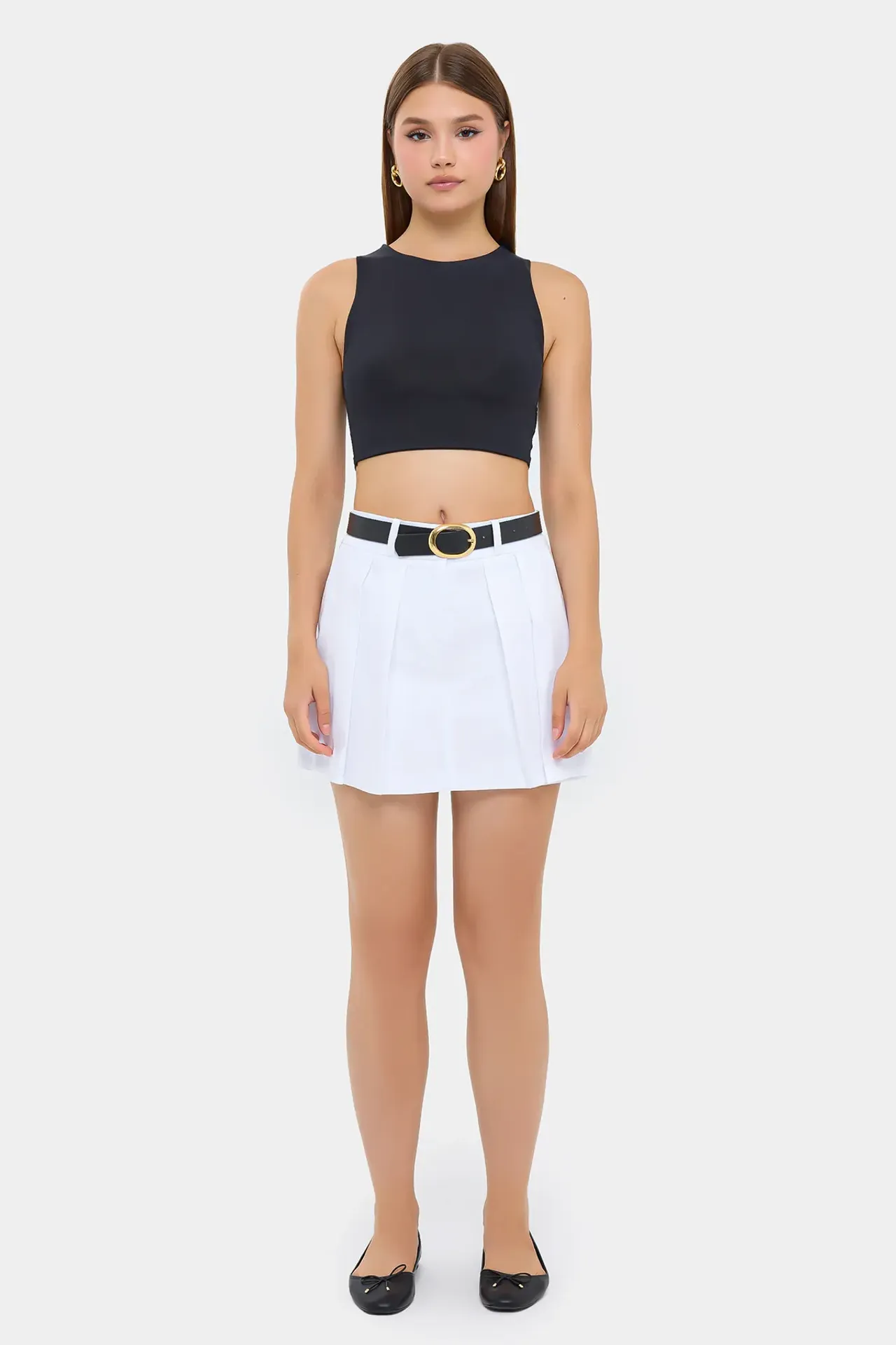 Pleated-Front Mid-Rise Cotton Skort