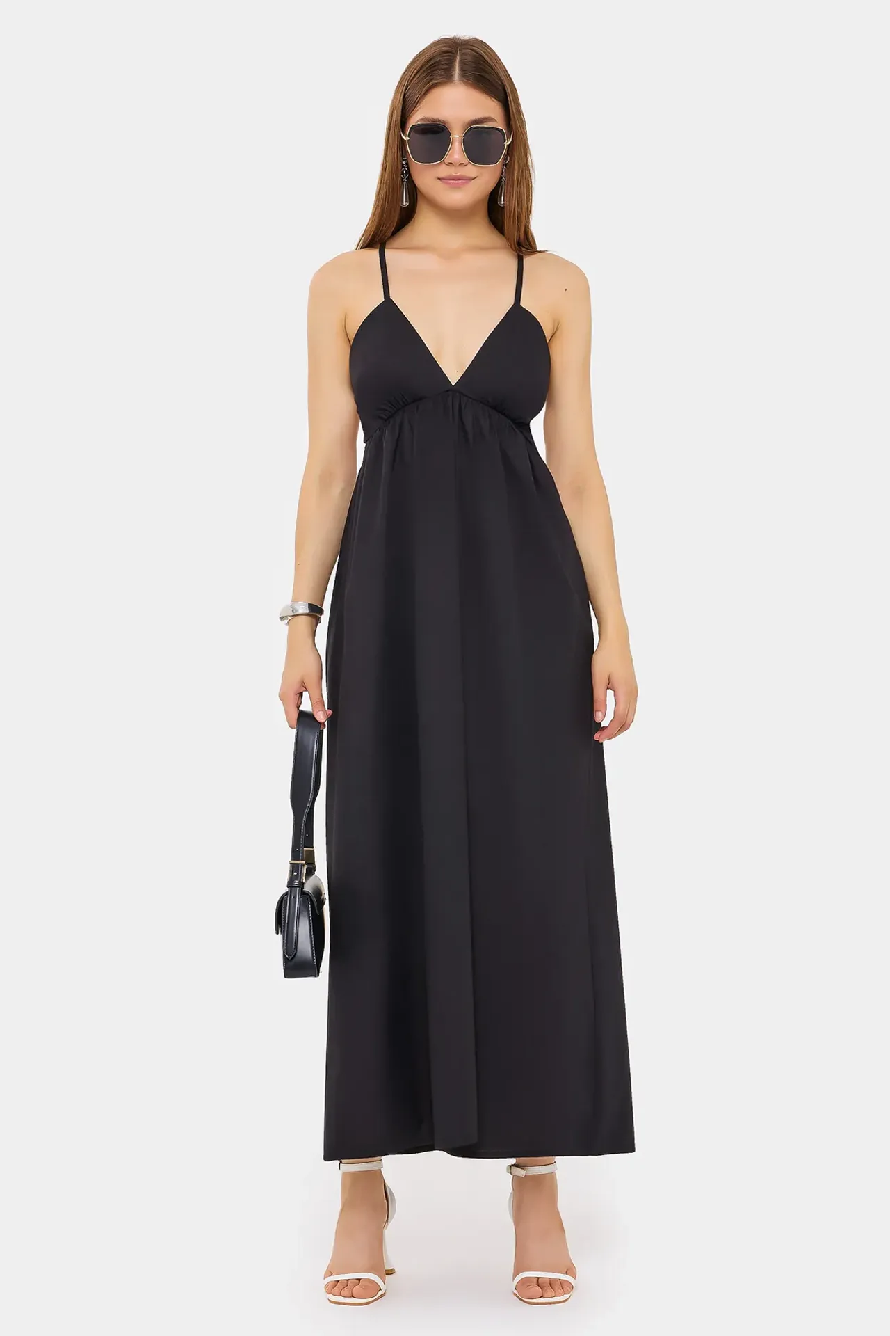 Cotton Maxi Dress with Spaghetti Straps and Tie-Back