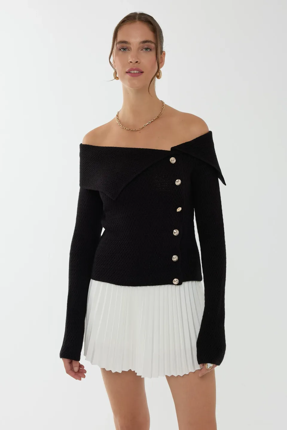 Off Shoulder Button Detail Sweater