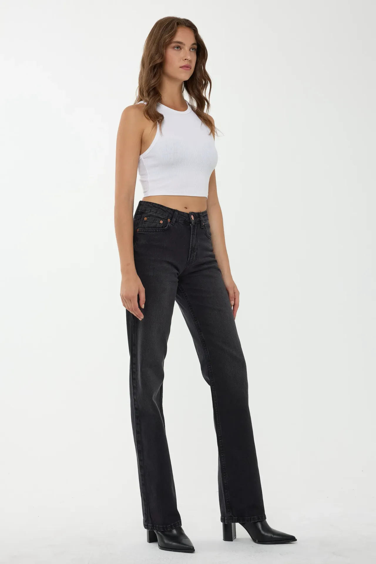 Mid Waist Straight Leg Jeans