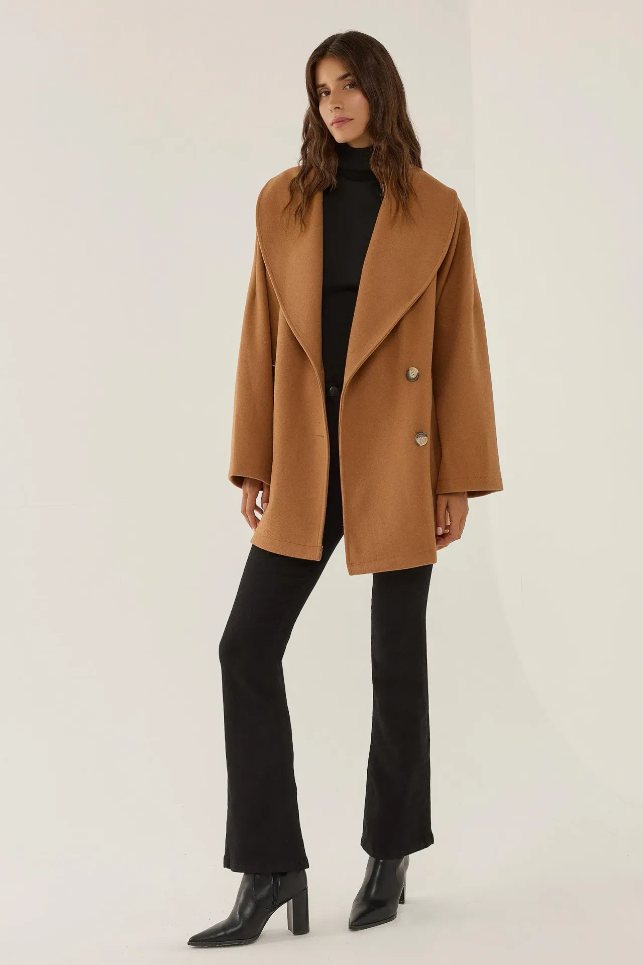 Oversized Turndown Collar Button Coat