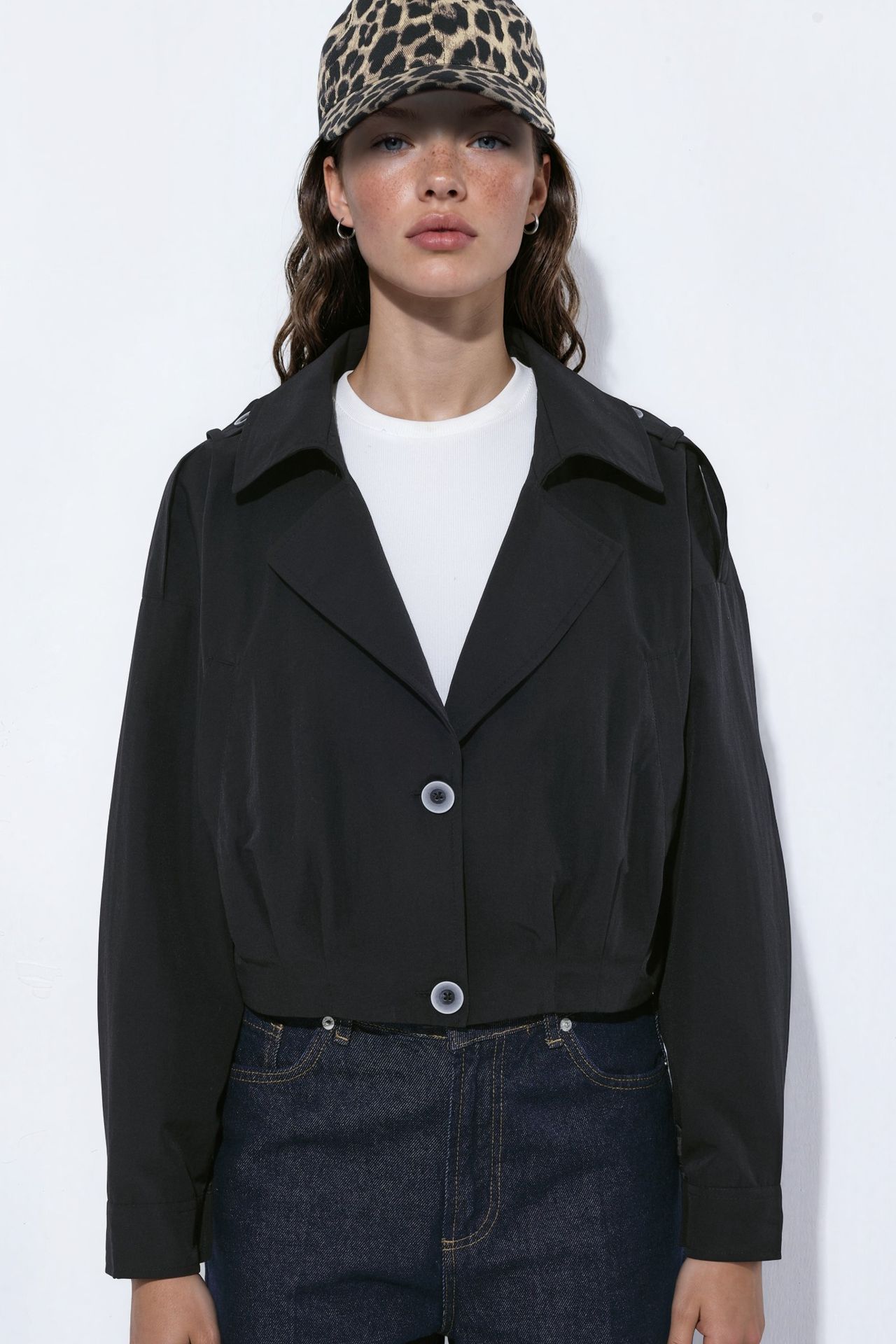 Buttoned Short Trench Coat with Pockets 5
