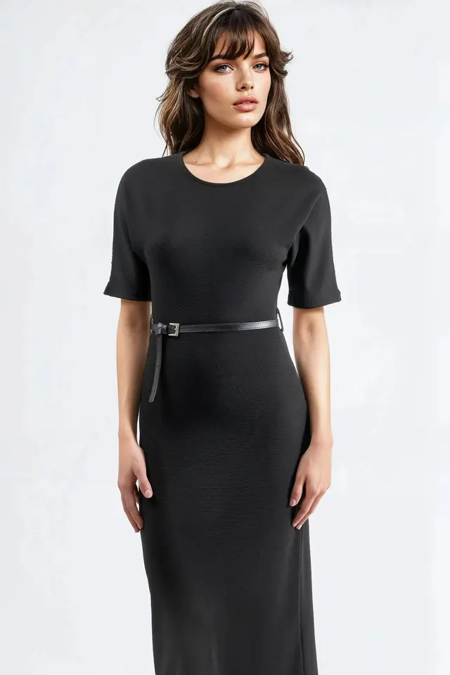BUSEM Belted Short Sleeve Midi Dress