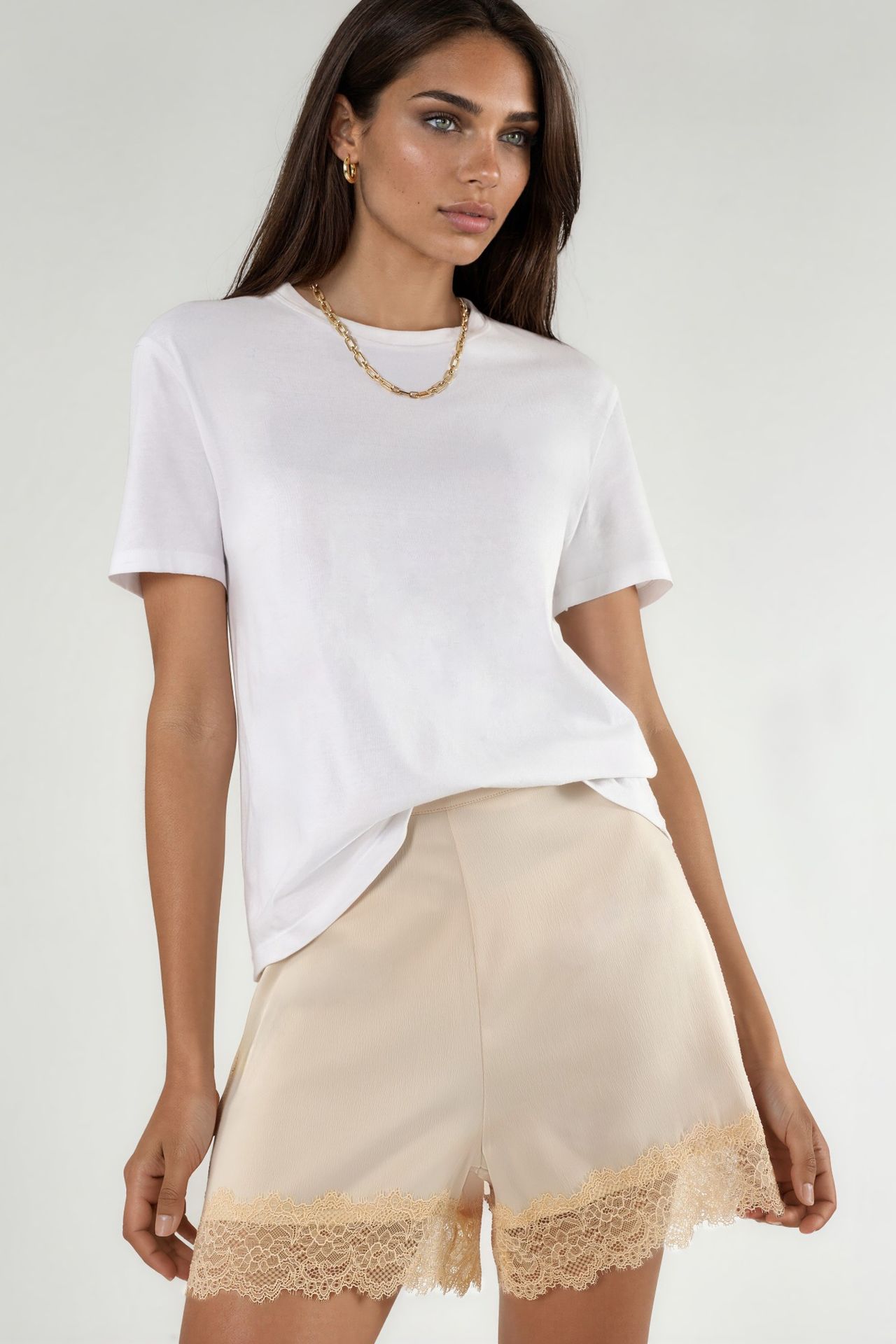 High Waist Lace Detail Satin Shorts 1