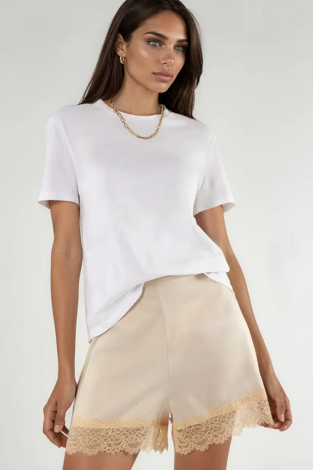 High Waist Lace Detail Satin Shorts
