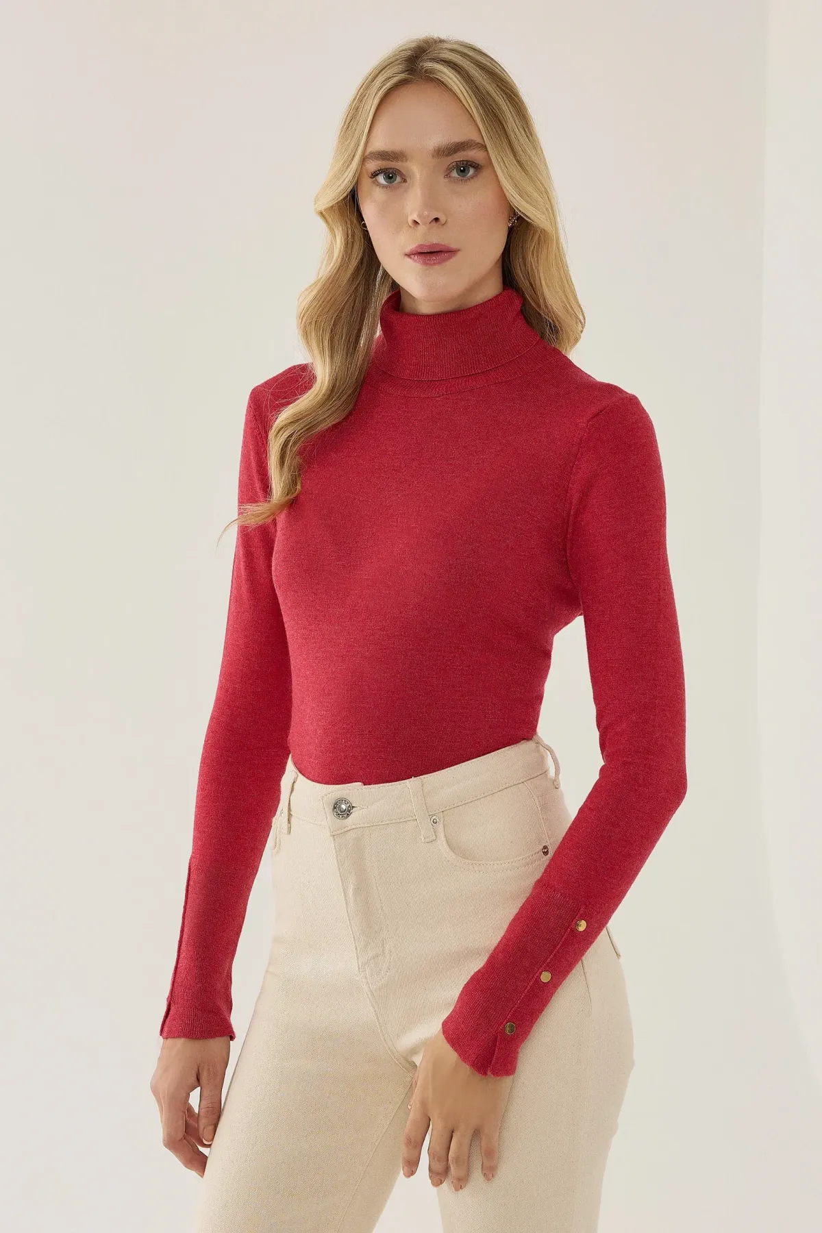 Basic Turtleneck Button Detail Knitted Top 4