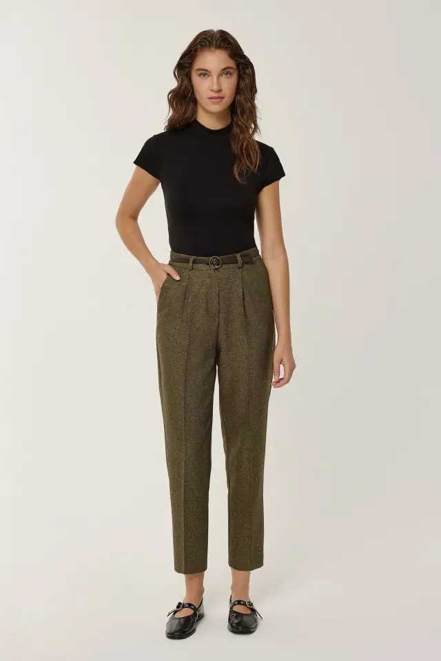 Belted High Waist Carrot Pants