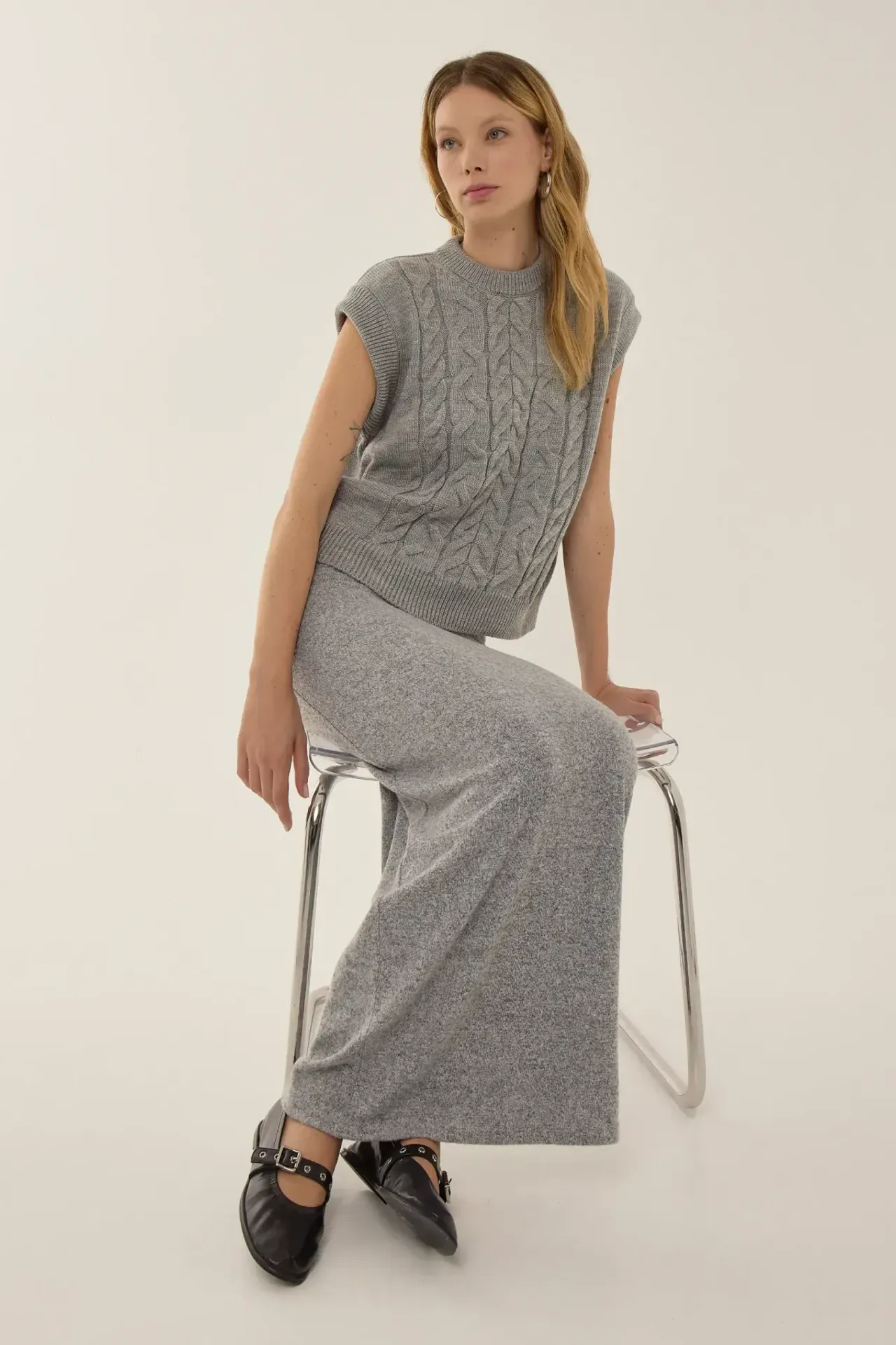 Textured High Waist Maxi Skirt 4