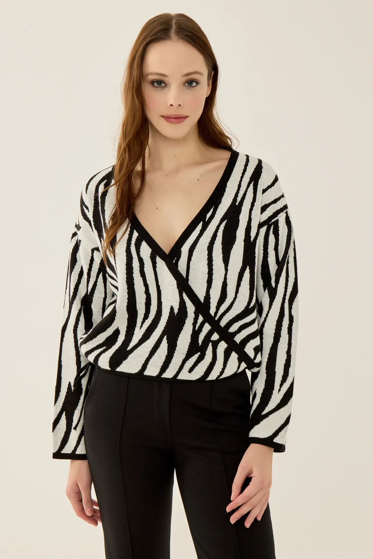 Zebra Print V-Neck Sweater