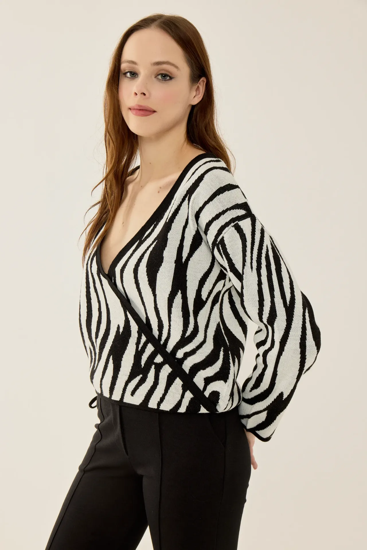 Zebra Print V-Neck Sweater