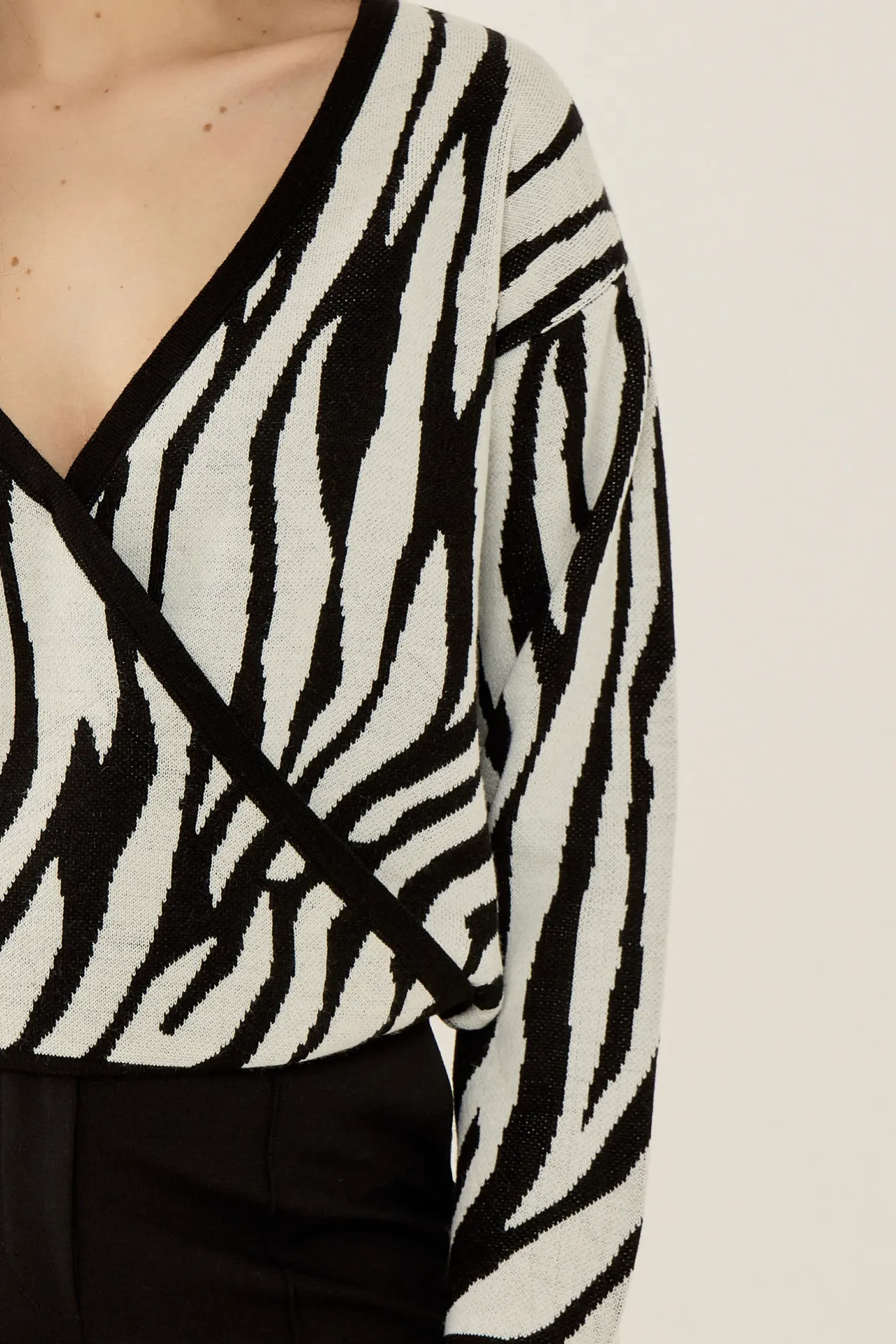 Zebra Print V-Neck Sweater