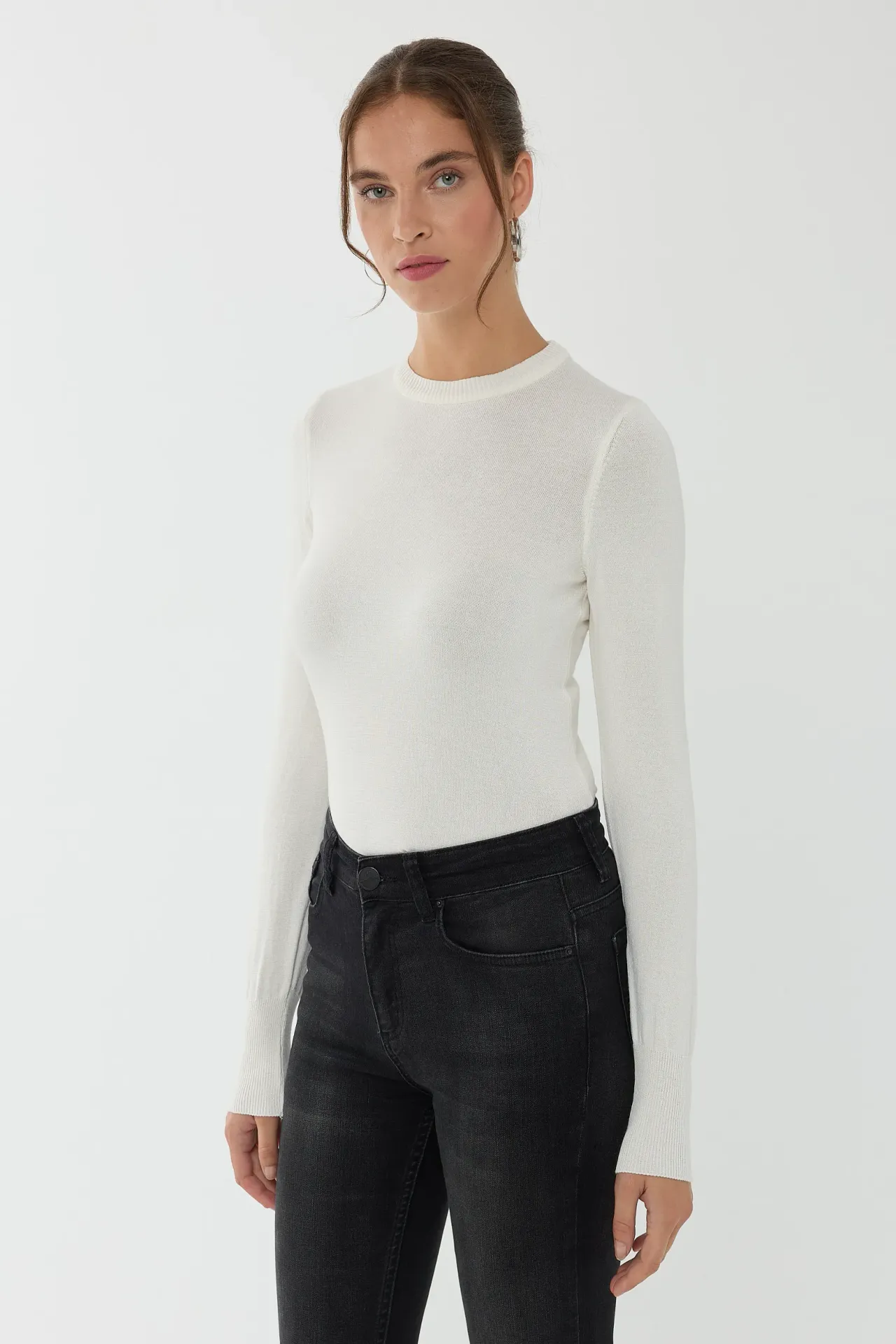 Slim Fit Crew Neck Viscose Top