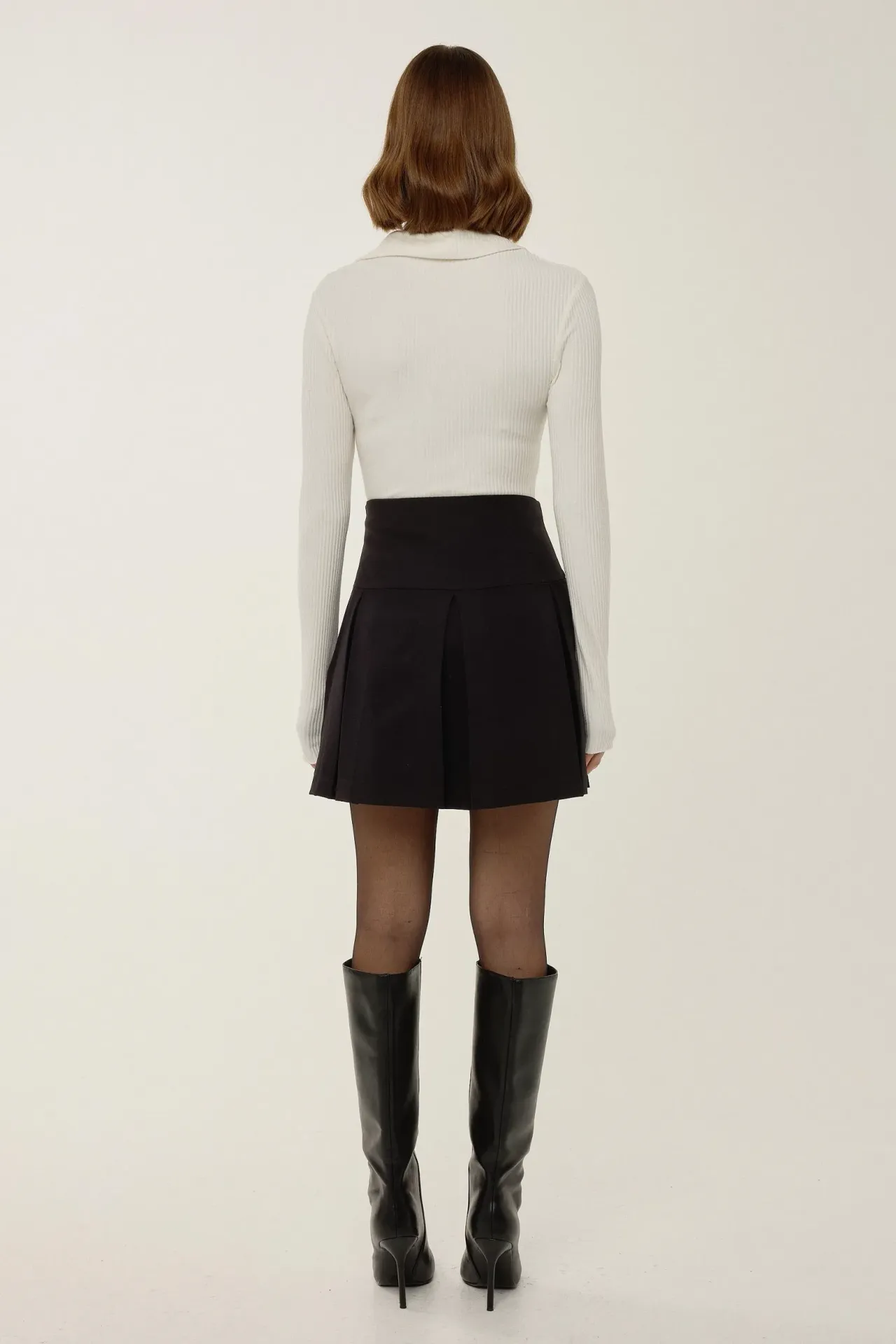 Pleated Mini Skirt with Pearl Detail