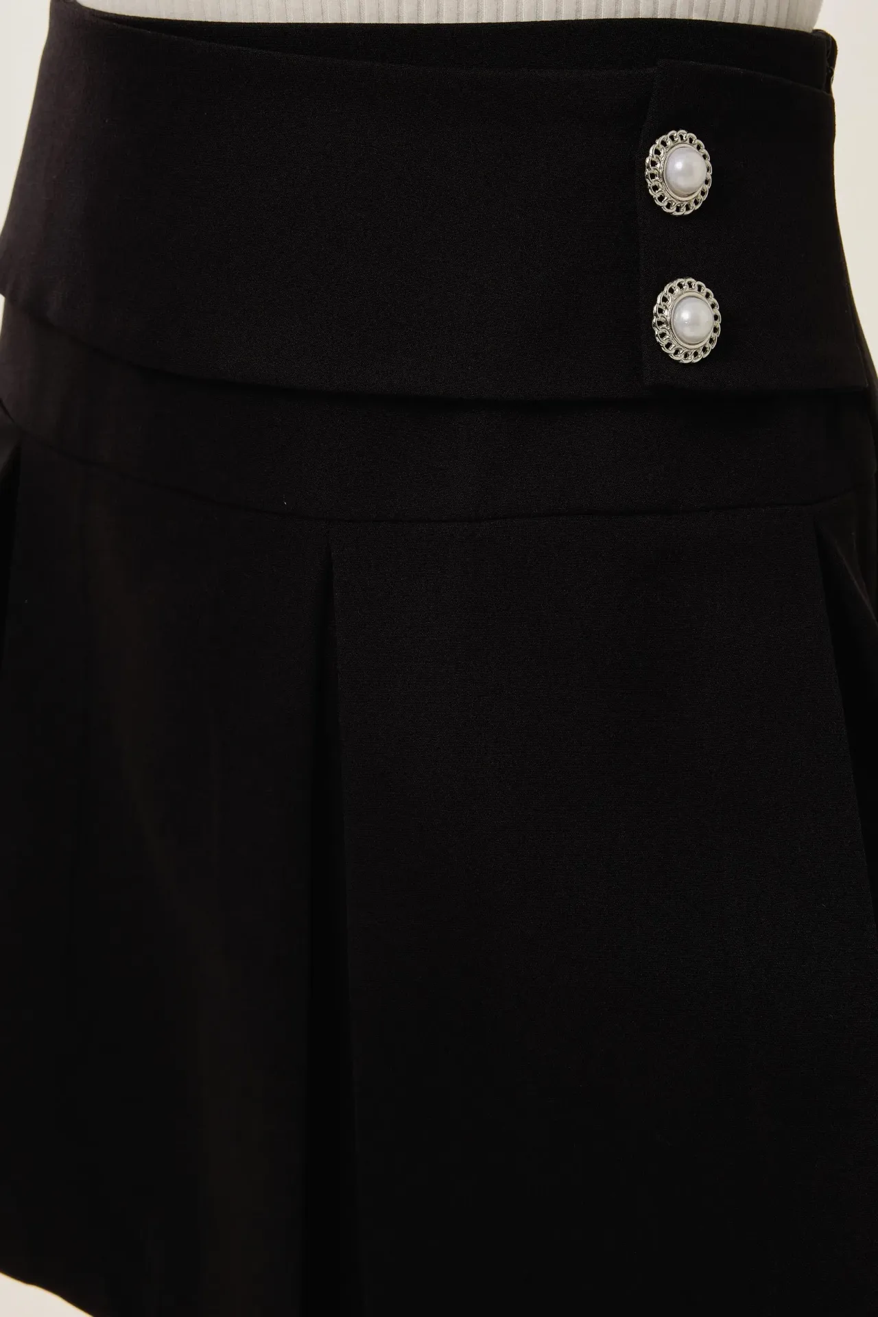 Pleated Mini Skirt with Pearl Detail