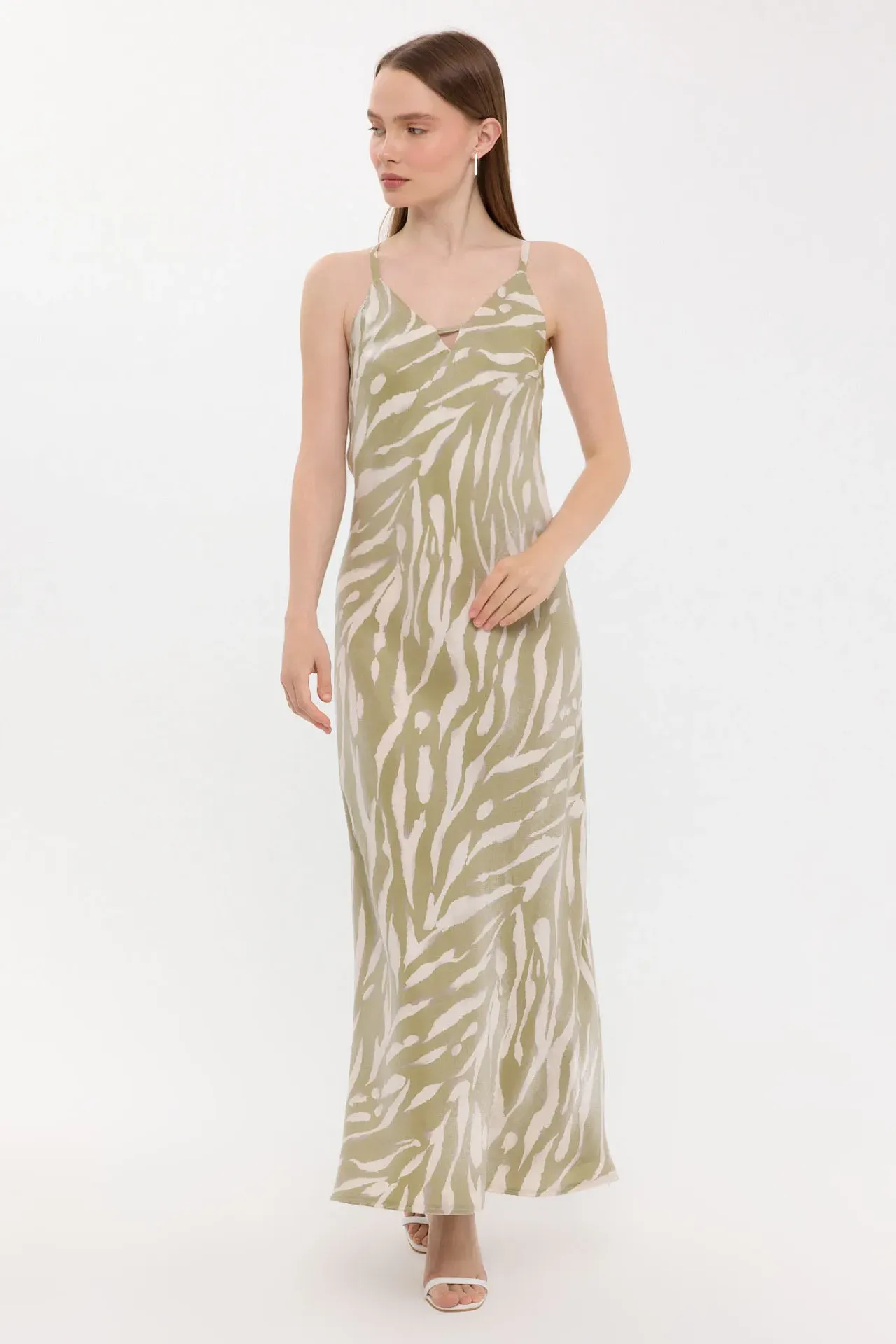 Abstract Print V-Neck Sleeveless Maxi Dress