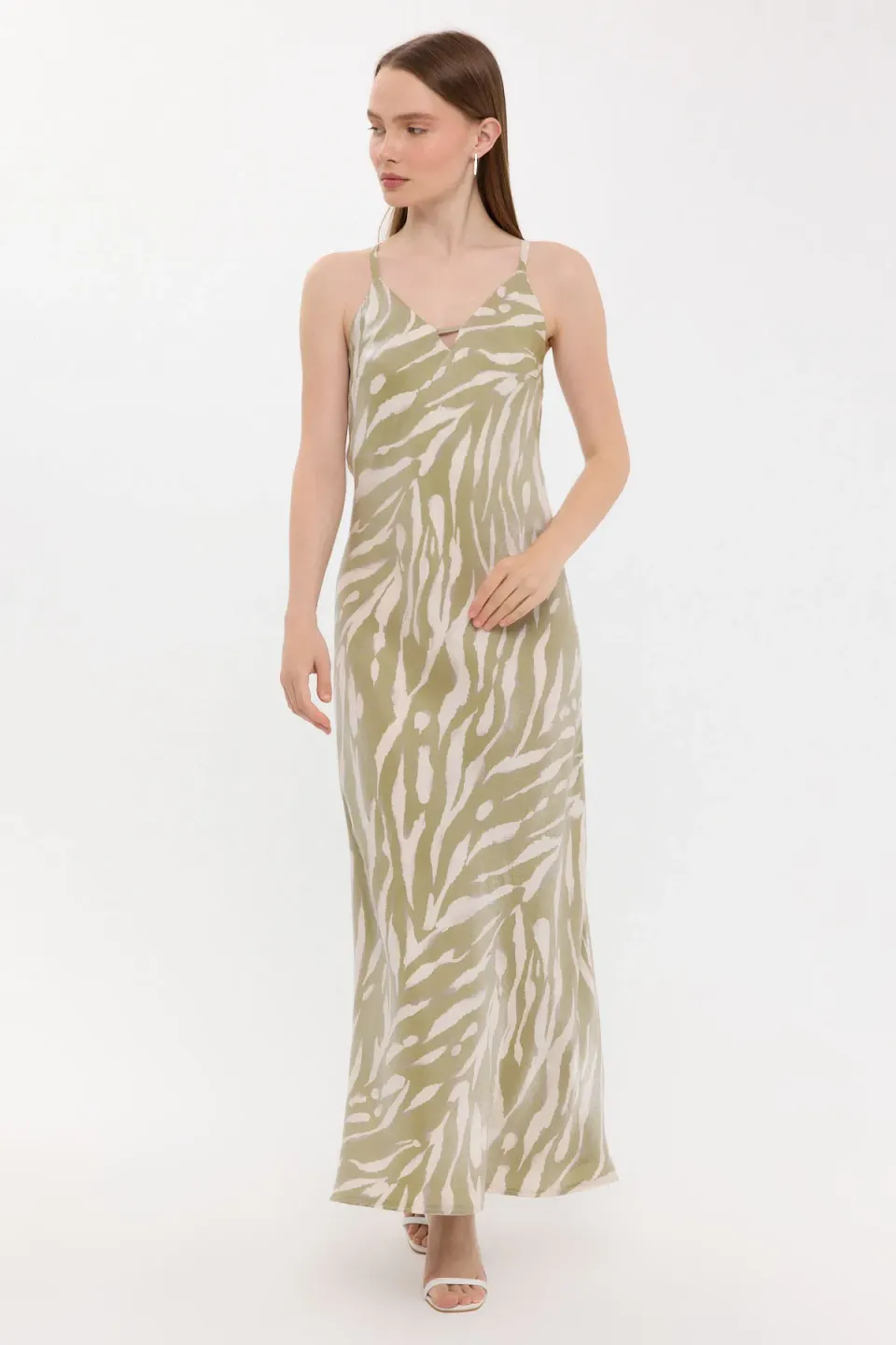 Abstract Print V-Neck Sleeveless Maxi Dress