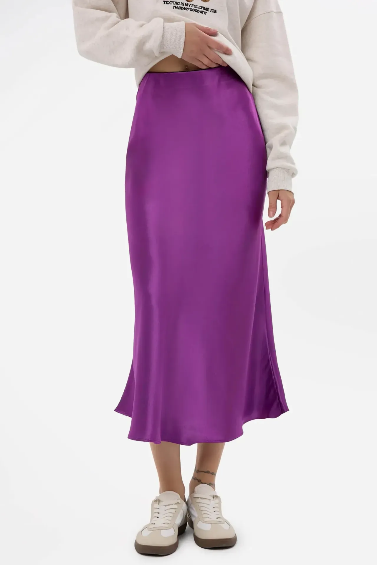 High-Waist Satin Midi Skirt