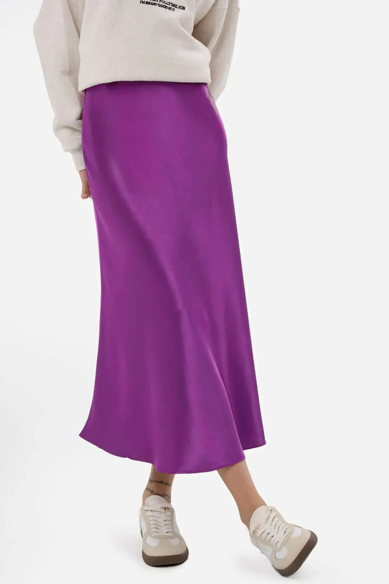 High-Waist Satin Midi Skirt