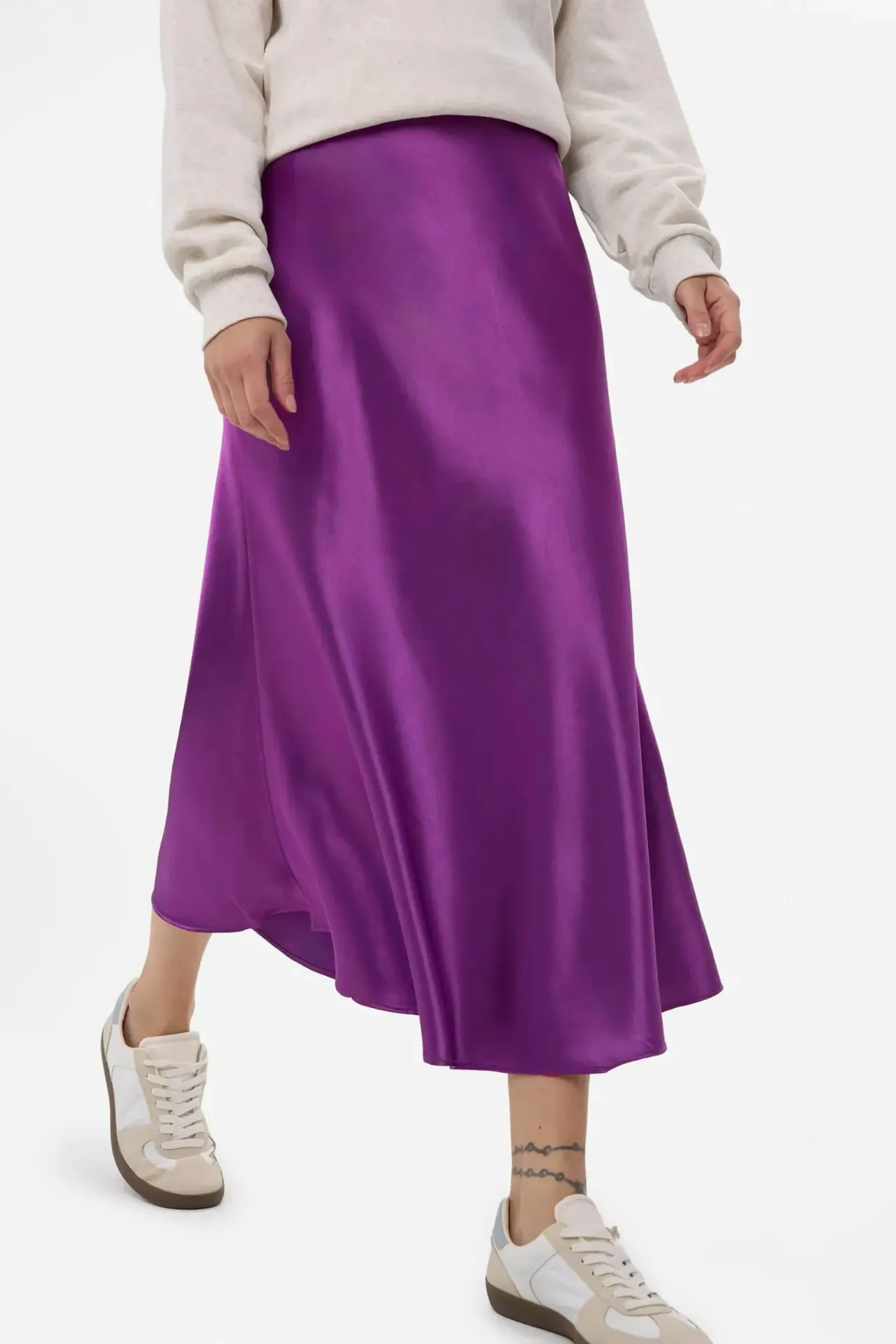 High-Waist Satin Midi Skirt