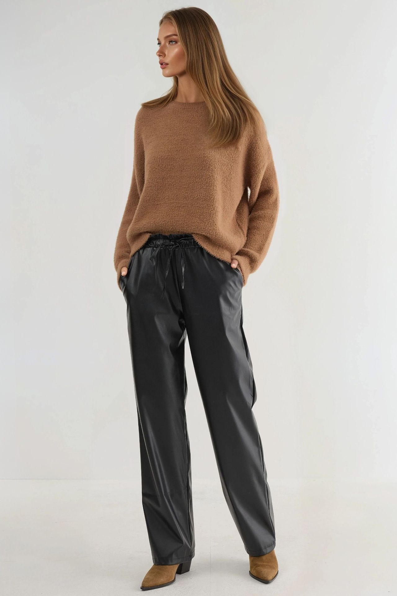Faux Leather Elastic Waist Straight Leg Pants 6