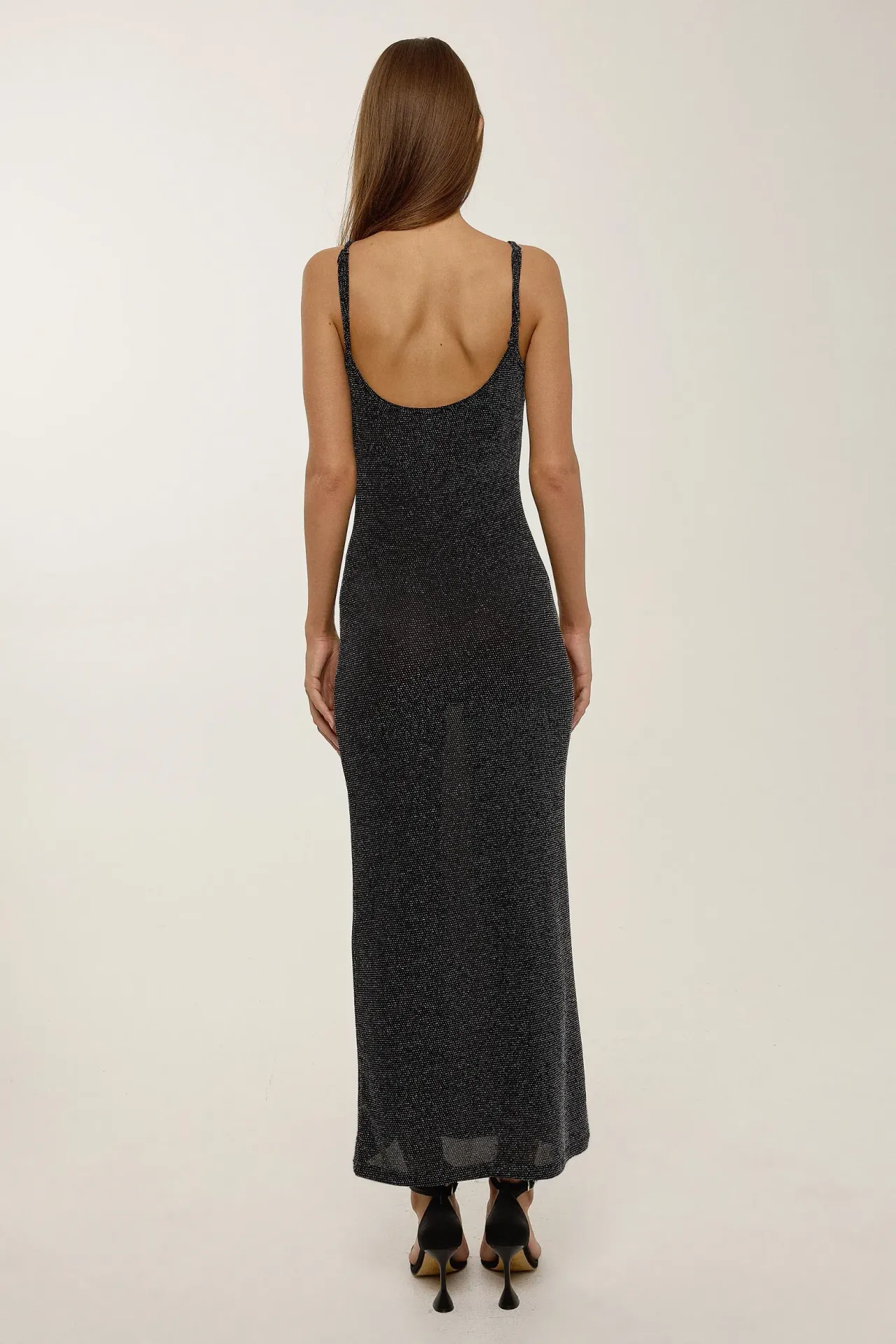 Silvery Midi Dress with Thin Straps