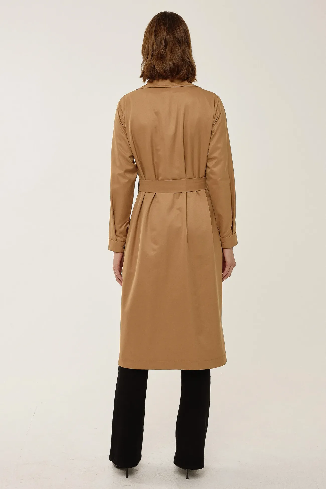 Double-Breasted Belted Long Trench Coat 6
