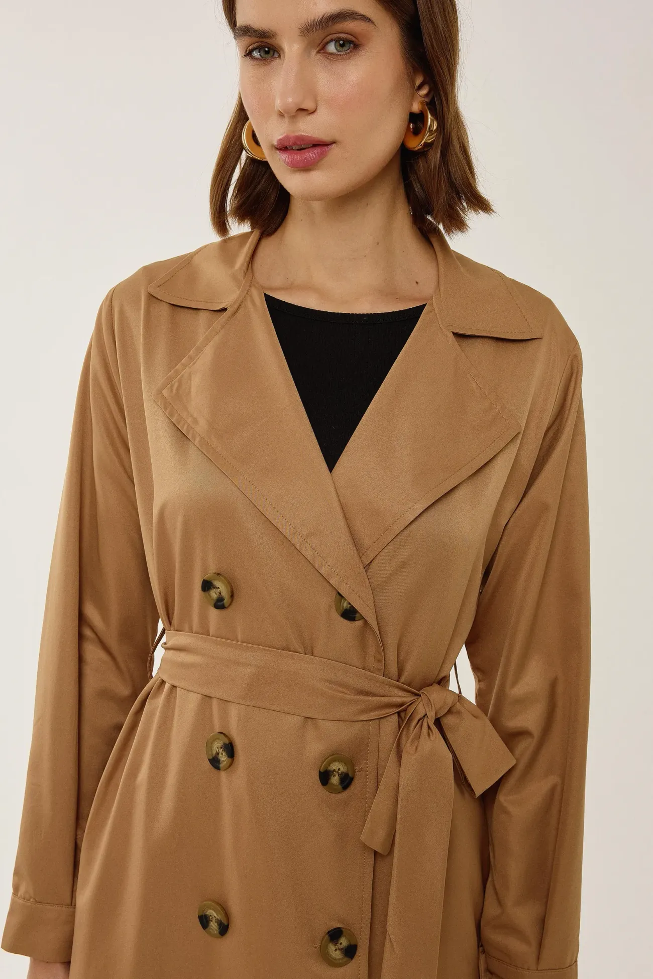 Double-Breasted Belted Long Trench Coat 5
