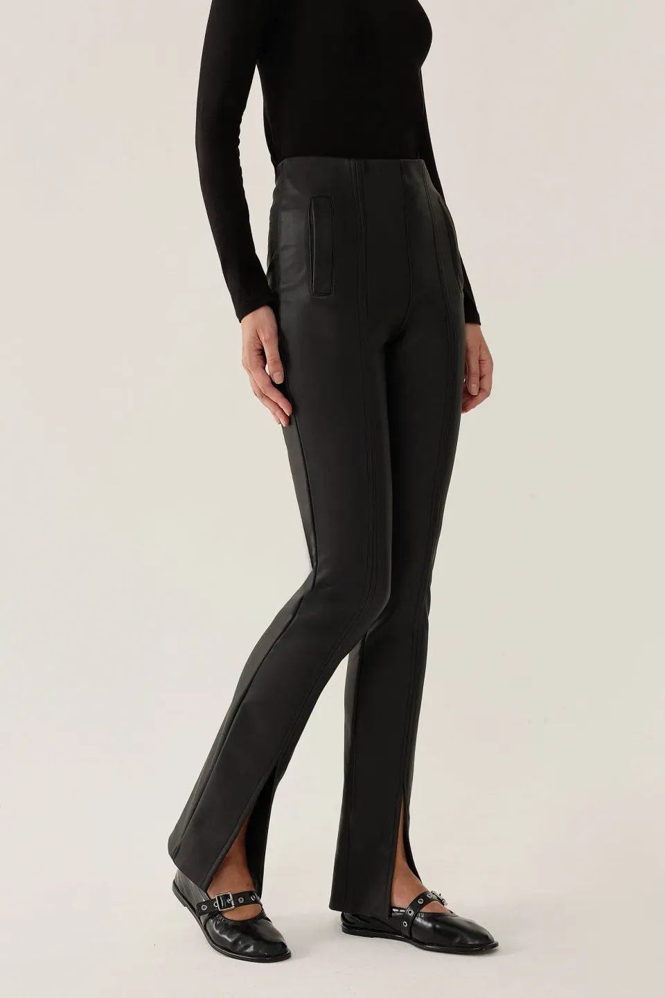 Faux Leather Slit Hem Pants