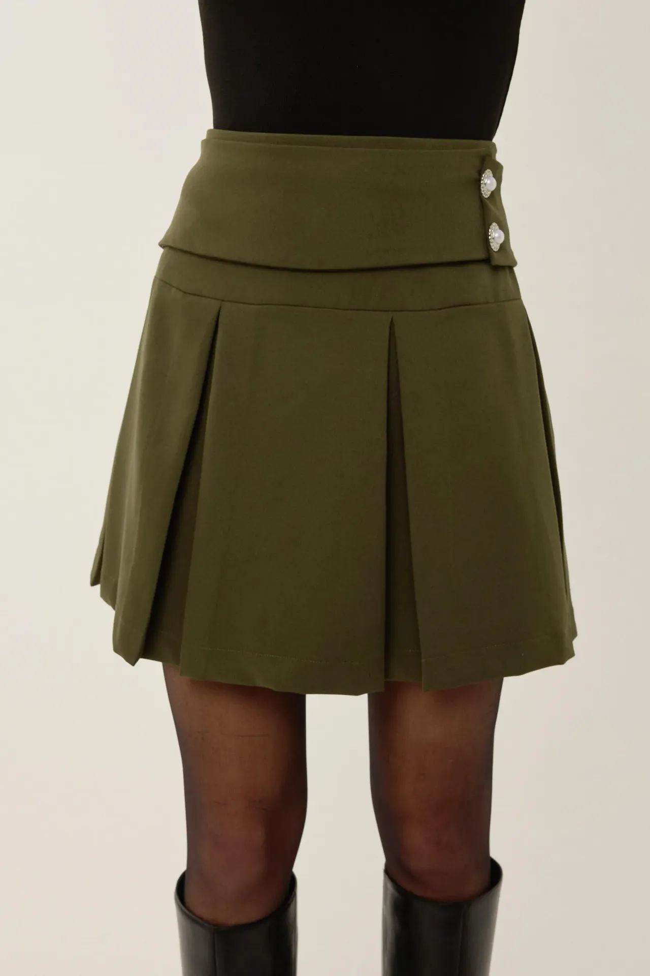 Pleated Mini Skirt with Pearl Detail