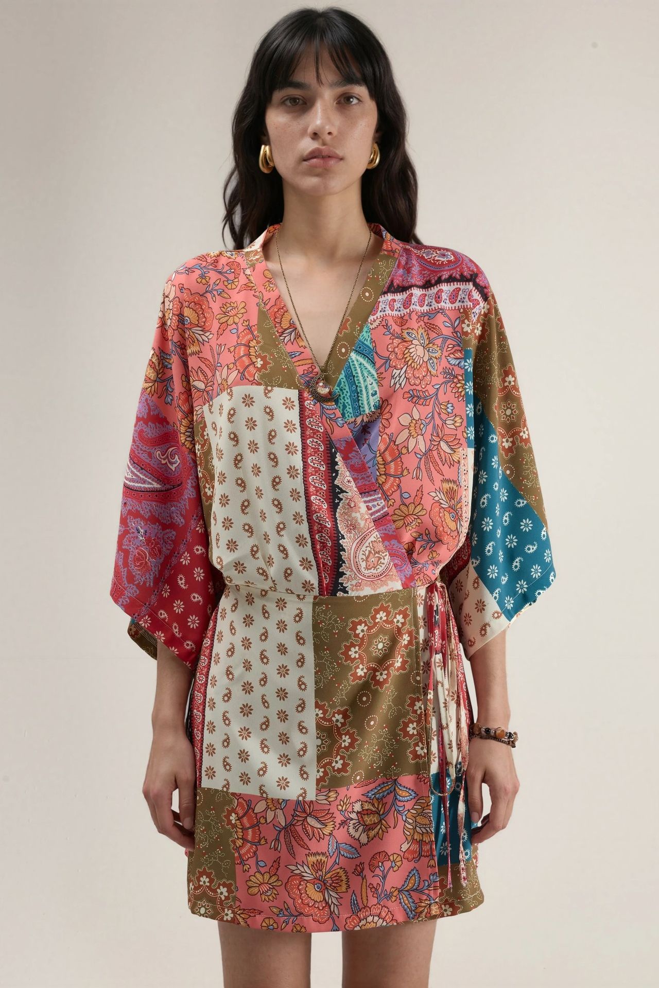 Ethnic Print Front-Tie Mini Dress 7