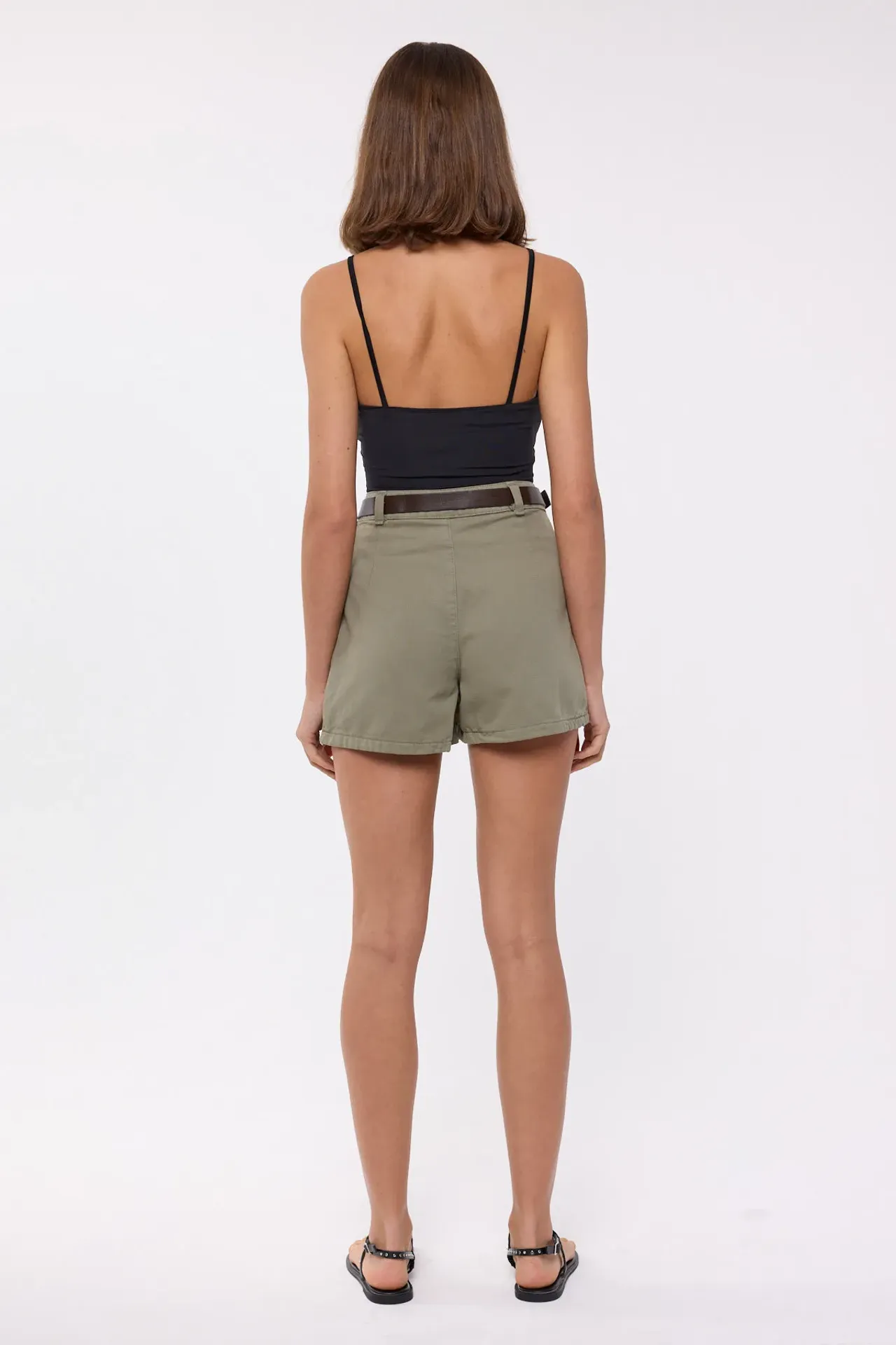 High-Waist Mini Pleated Cotton Skort with Belt