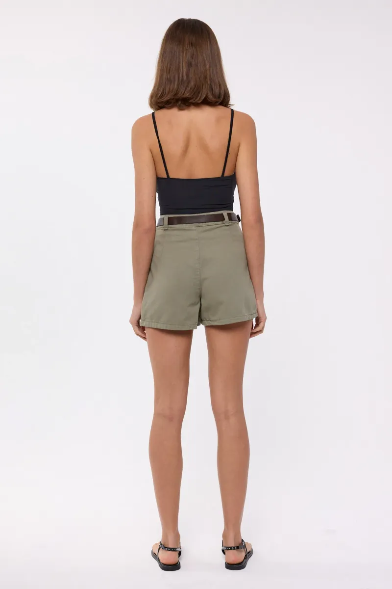 Yüksek Bel Kemerli Mini Plise Pamuklu Skort 3