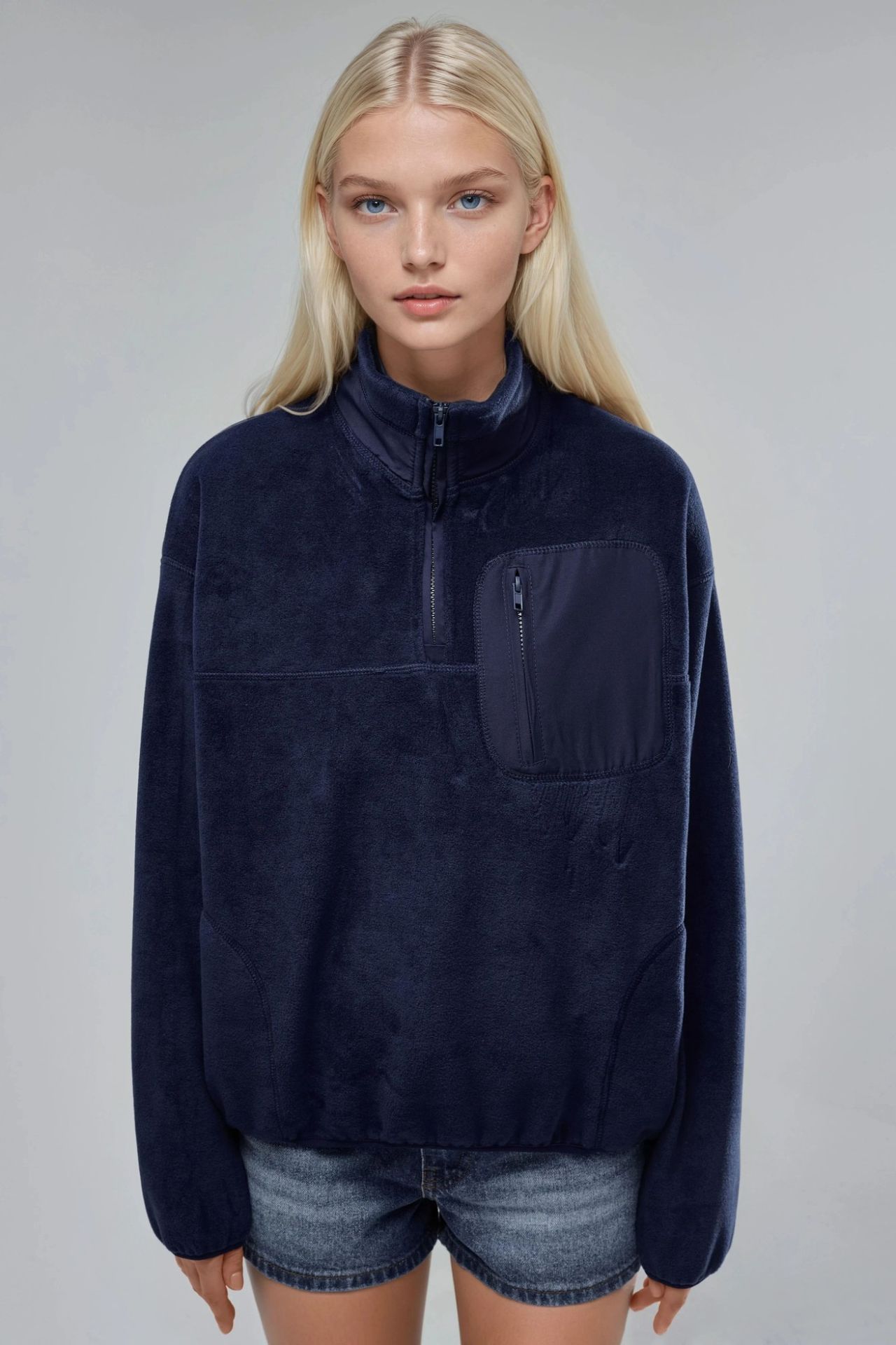 BUSEM Zipper Collar Plush Knit Sweatshirt with Pocket 7