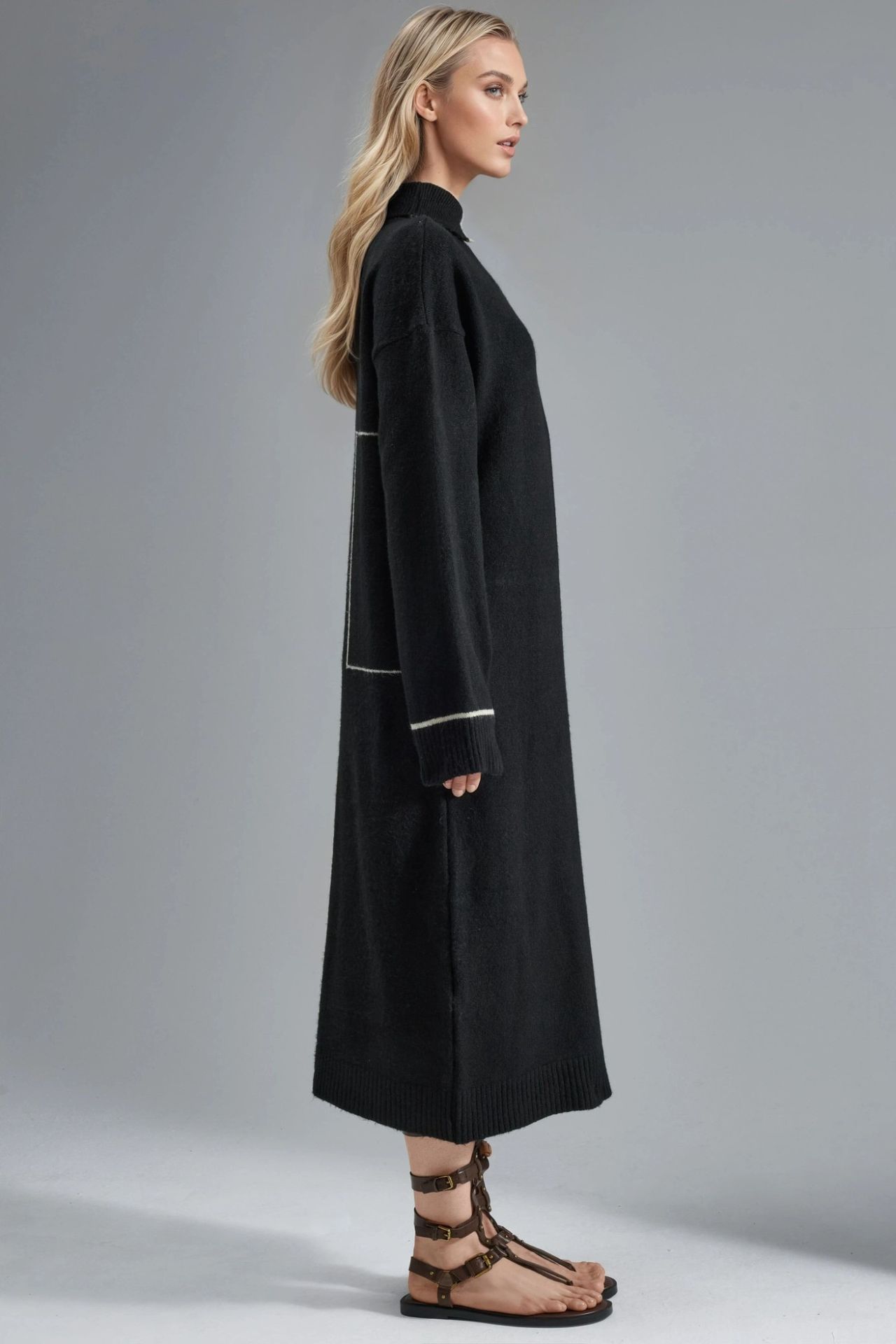 MY FASHION Polo Collar Ribbed Midi Knit Dress 2