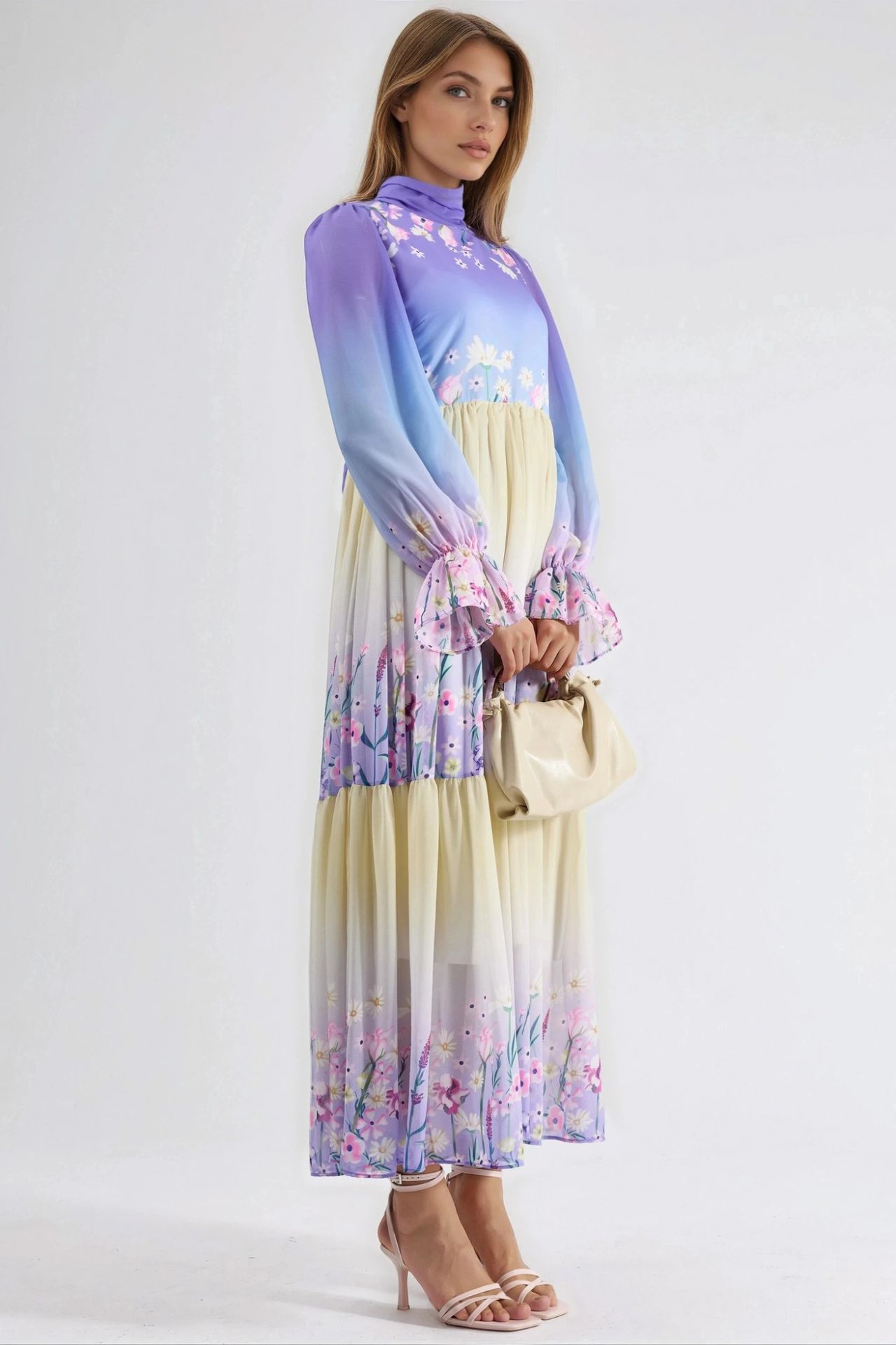 MSN Floral chiffon turtleneck maxi dress 7