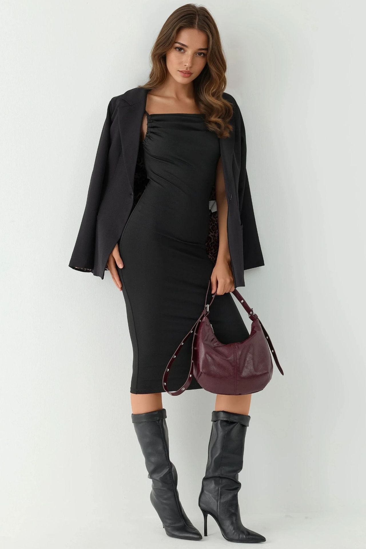 Cowl Neck Bodycon Midi Dress  2