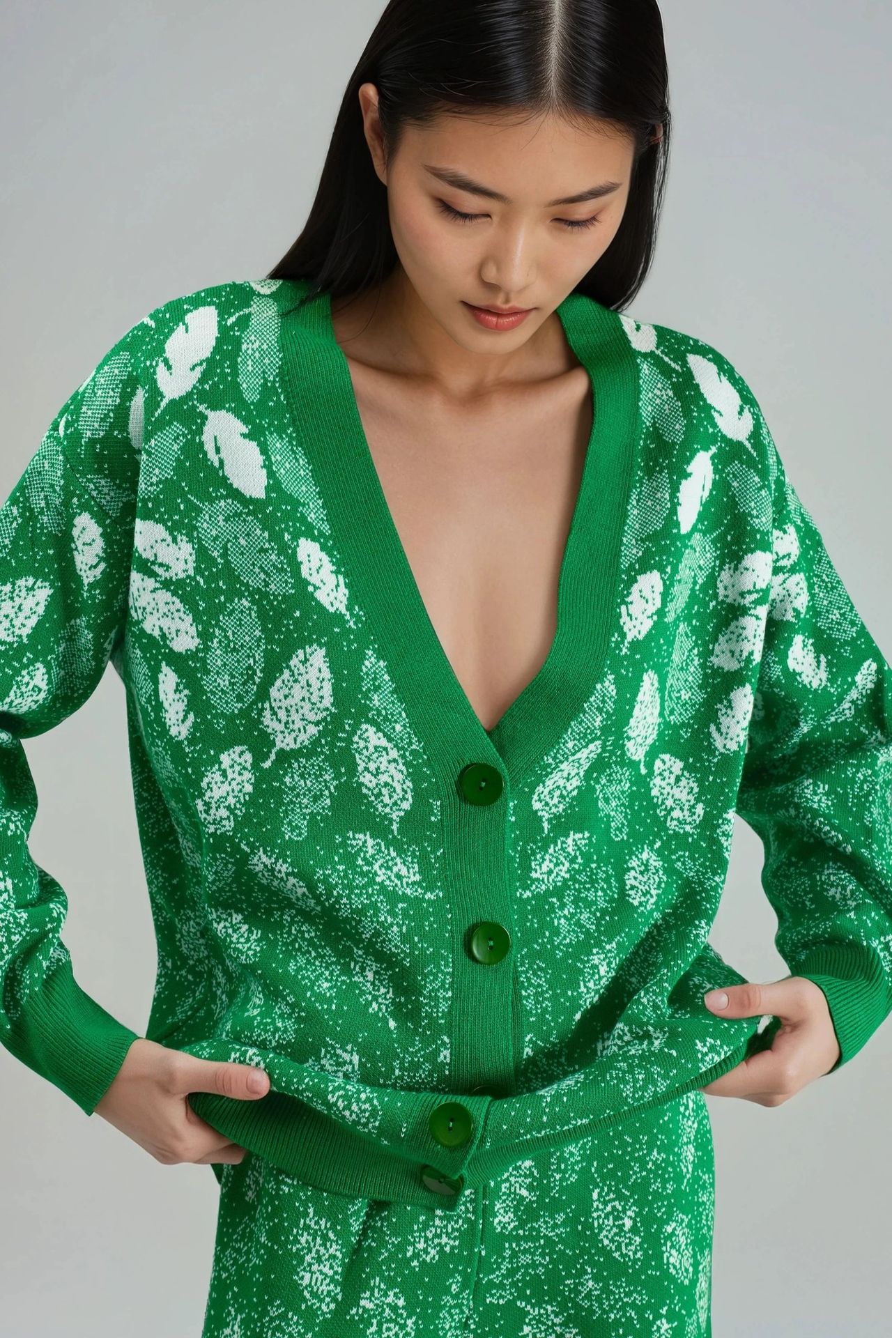 MY FASHION V-Neck Jacquard Knit Cardigan and Wide Leg Pants Set 5