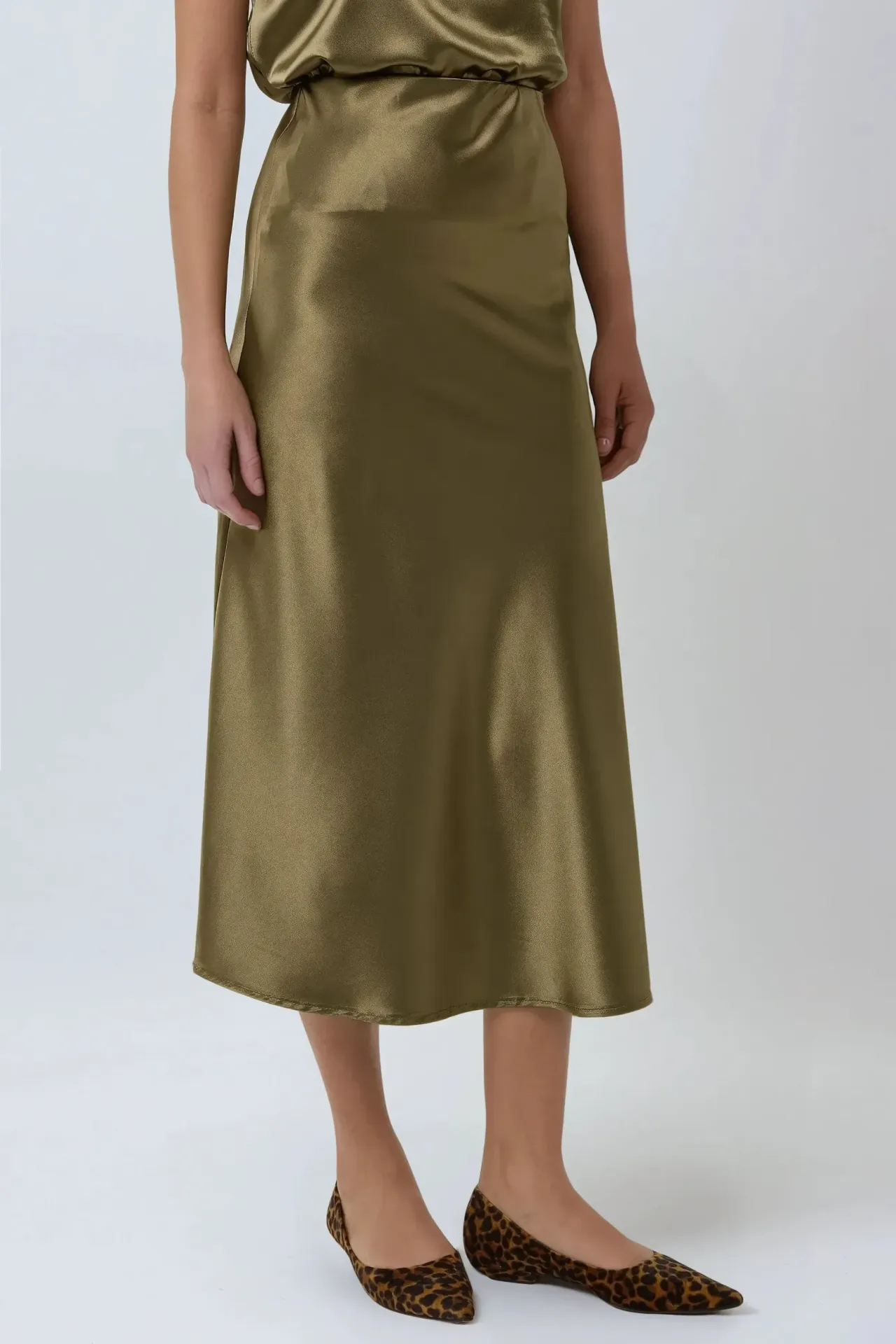 High-Waist Satin Midi Skirt