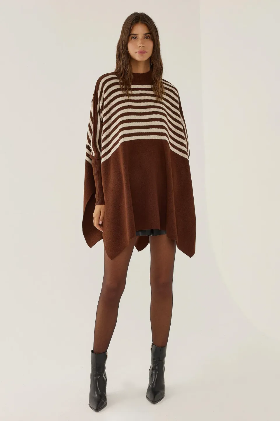 Long Striped Knit Sweater with Slit