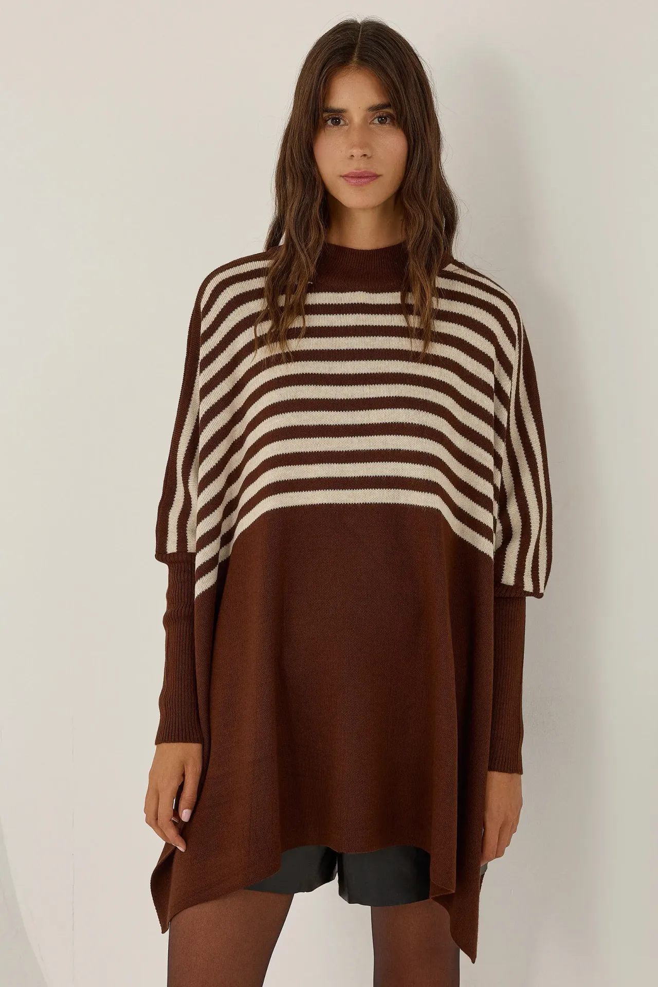 Long Striped Knit Sweater with Slit