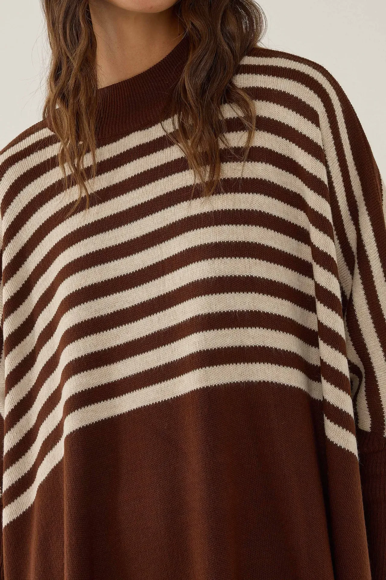 Long Striped Knit Sweater with Slit