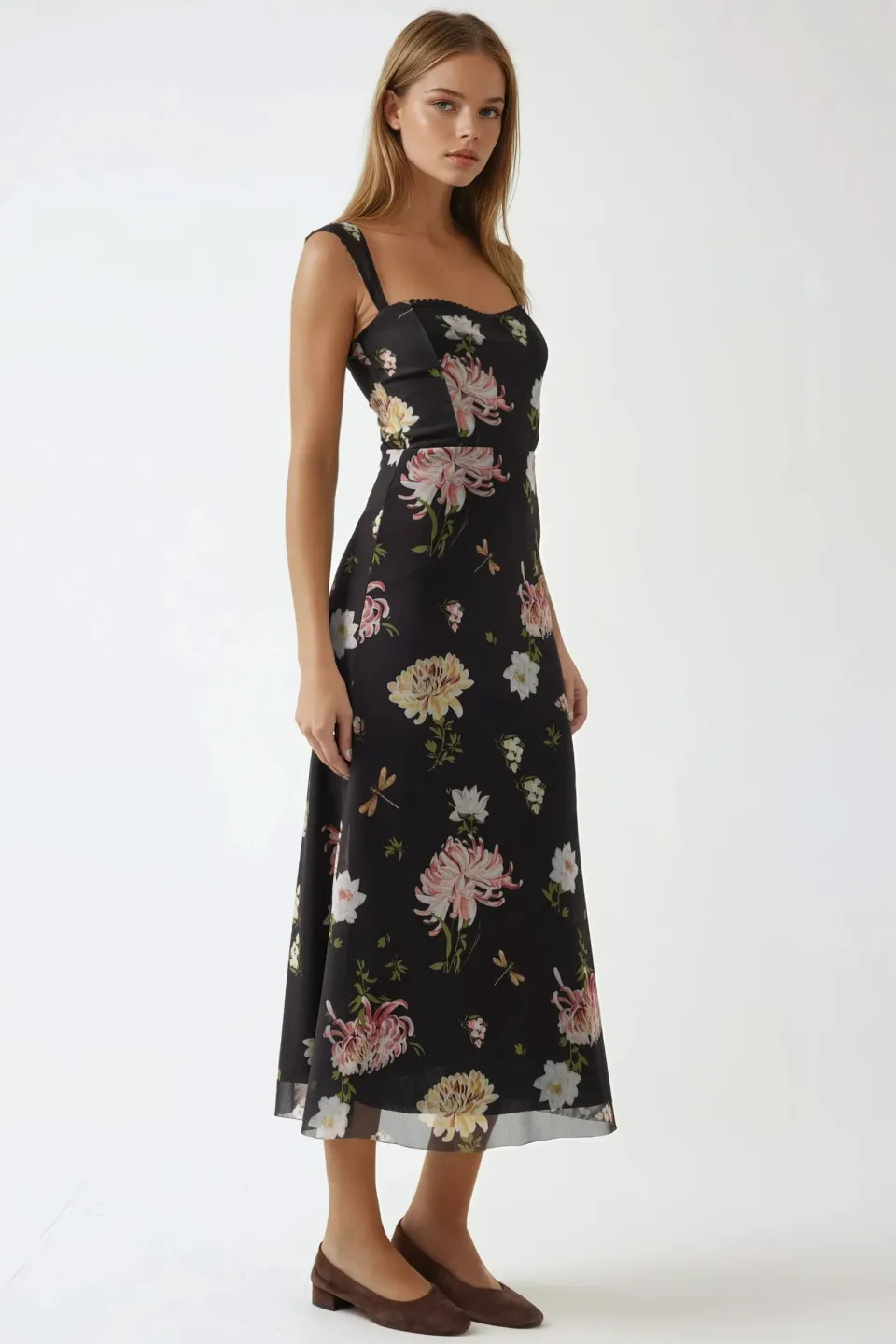 Patterned Maxi Dress with Heart Collar