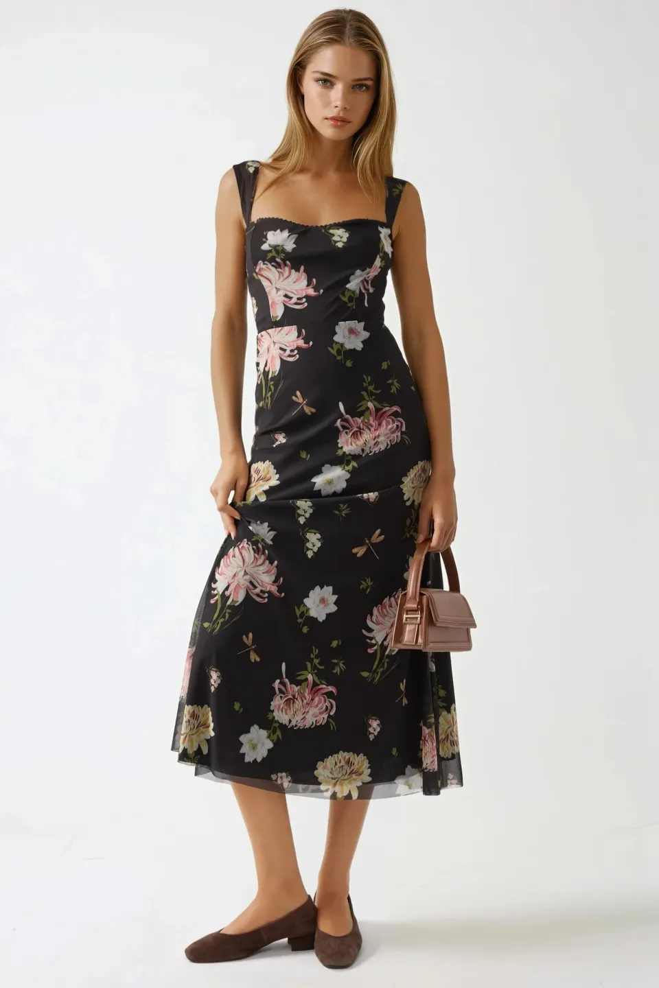 Patterned Maxi Dress with Heart Collar