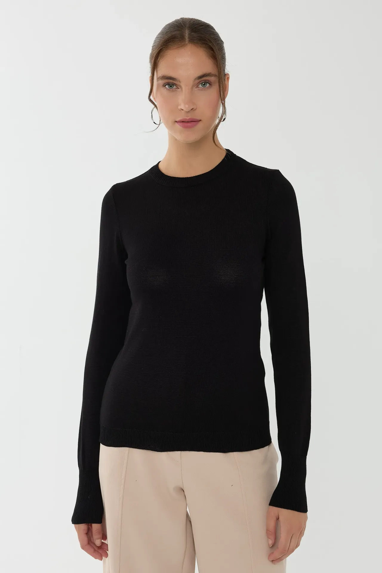 Slim Fit Crew Neck Viscose Top