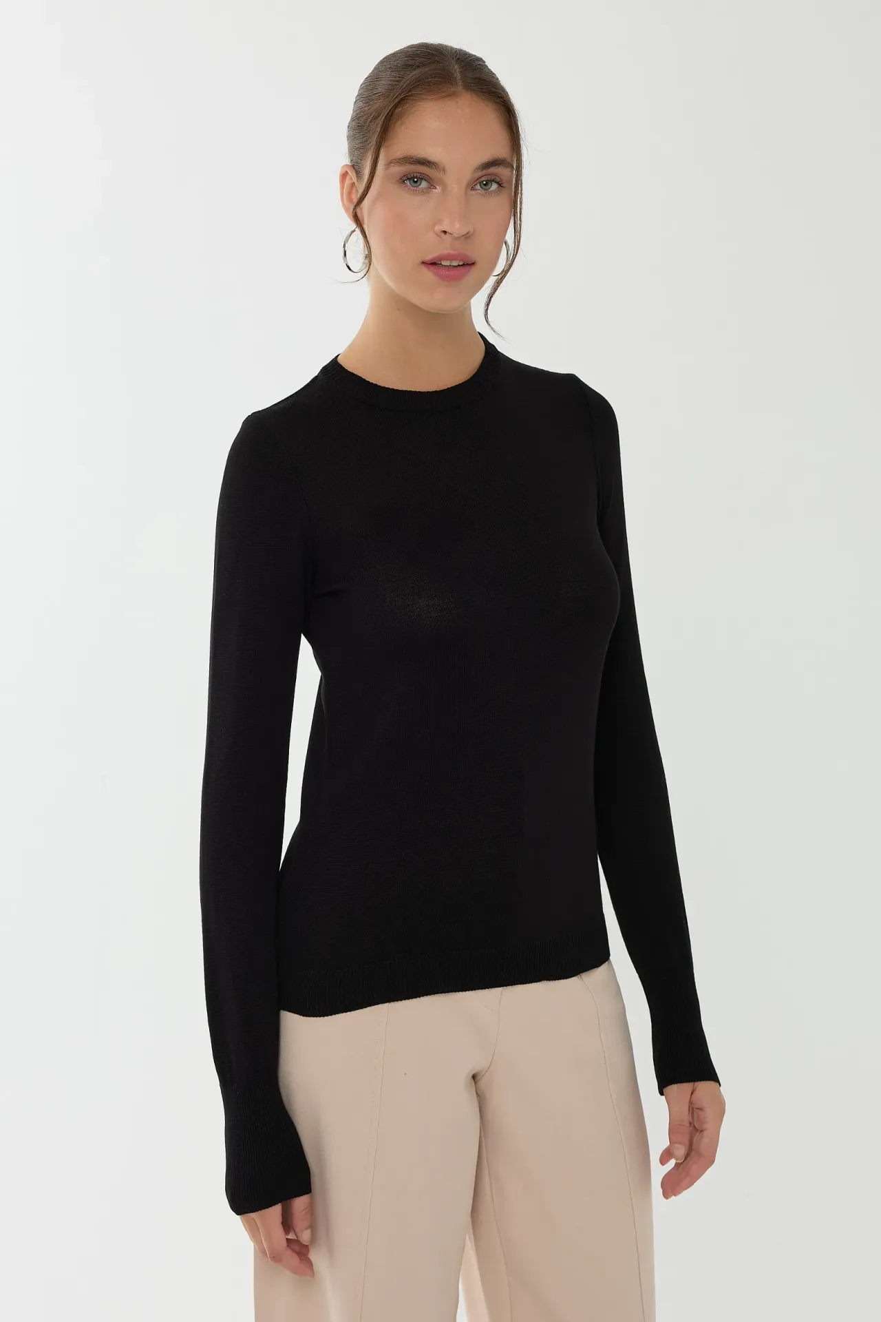 Slim Fit Crew Neck Viscose Top