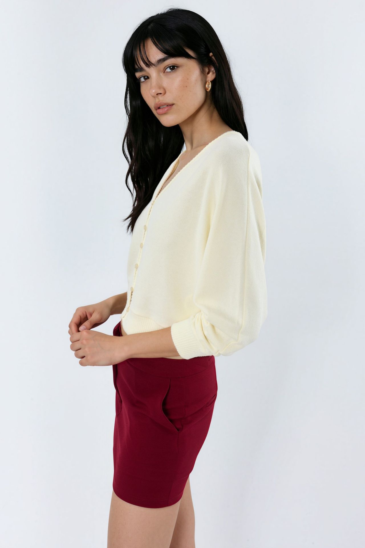 BUSEM V-Neck Ribbed Crop Cardigan 2
